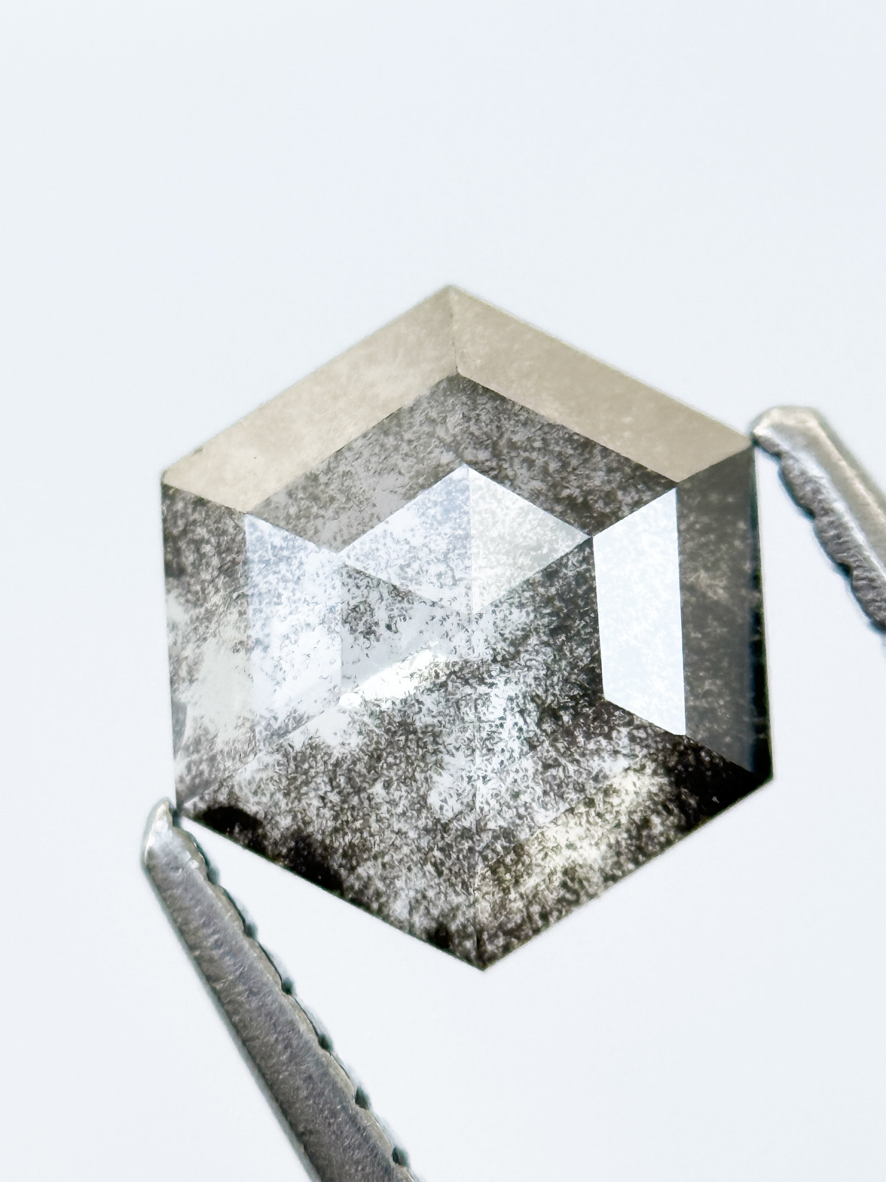 1.22 Ct Hexagon Rose Cut Grey Natural Salt and Pepper Diamond