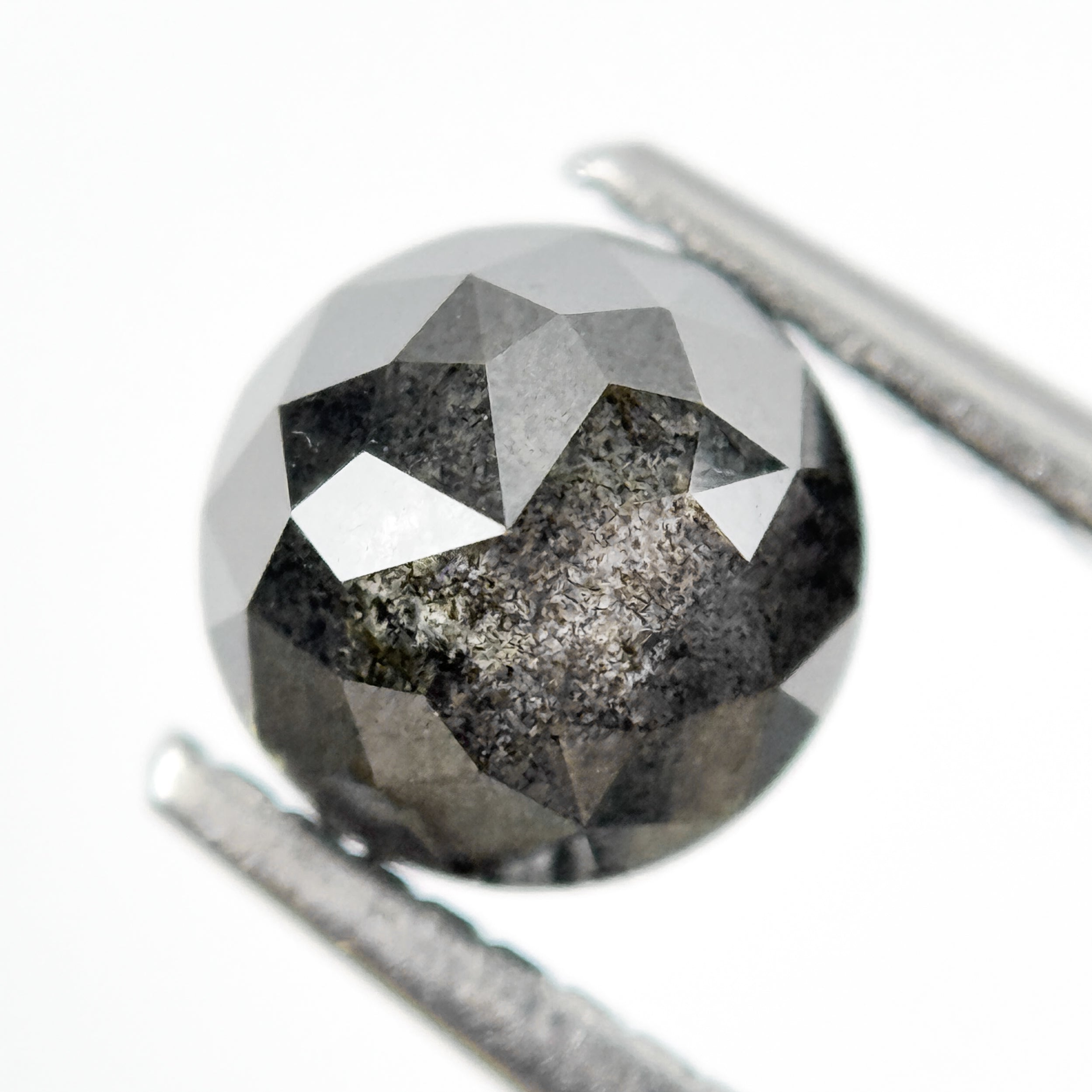 1.95 Ct Round Rose Cut Grey Natural Salt and Pepper Diamond