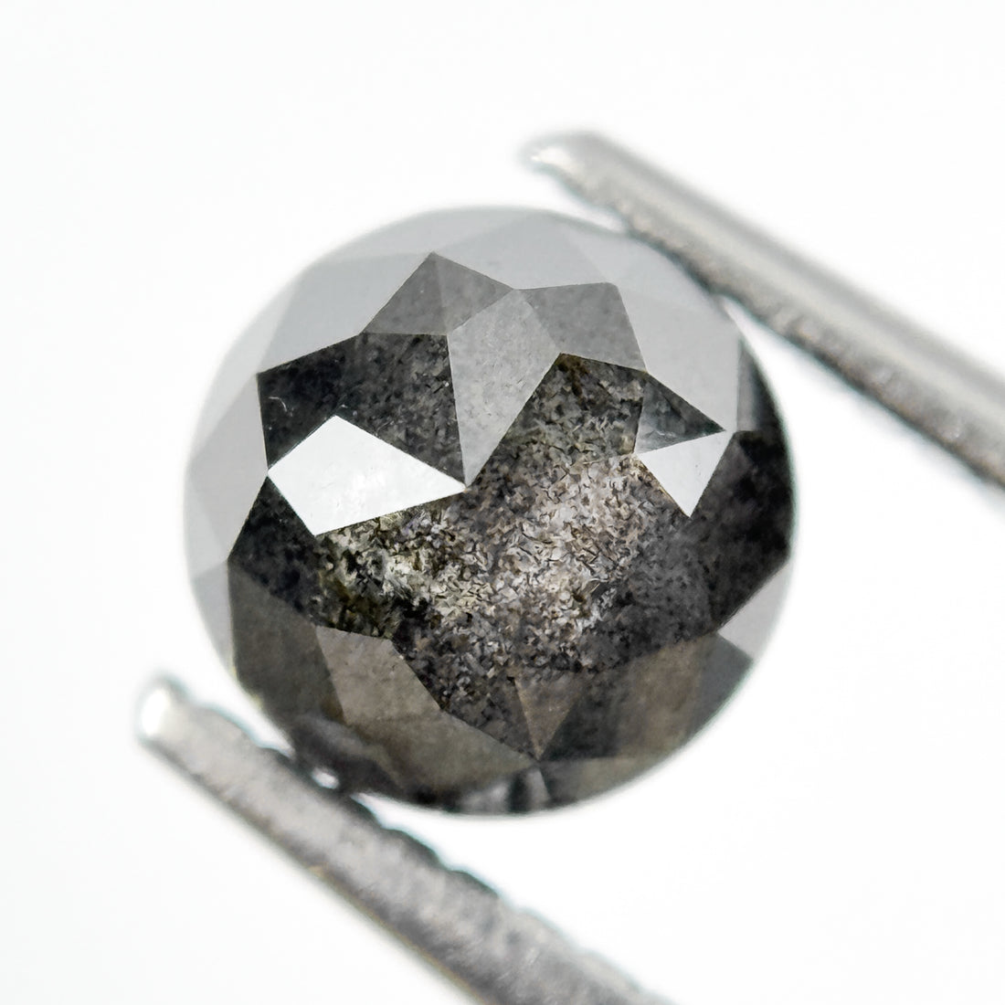1.95 Ct Round Rose Cut Grey Natural Salt and Pepper Diamond