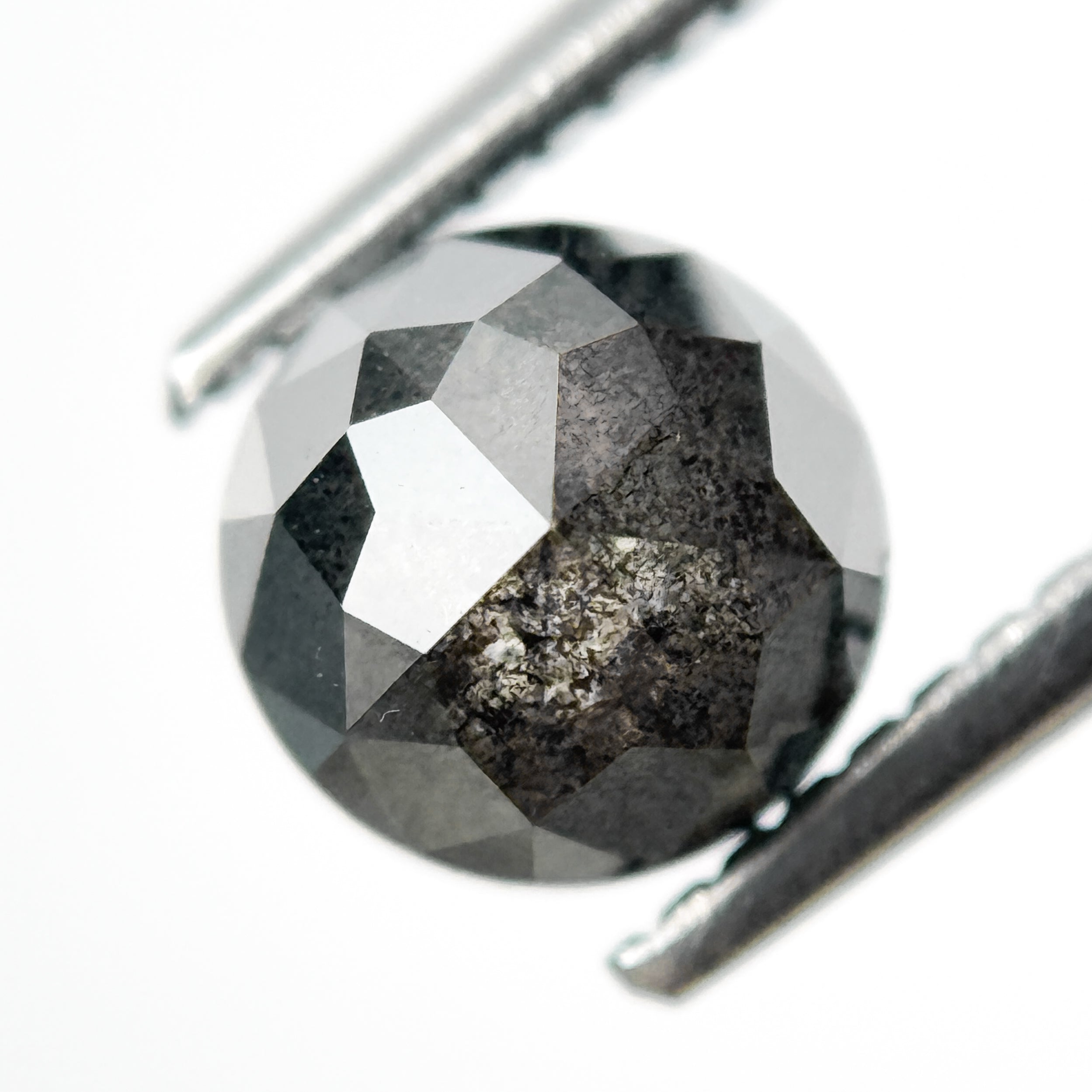 1.95 Ct Round Rose Cut Grey Natural Salt and Pepper Diamond