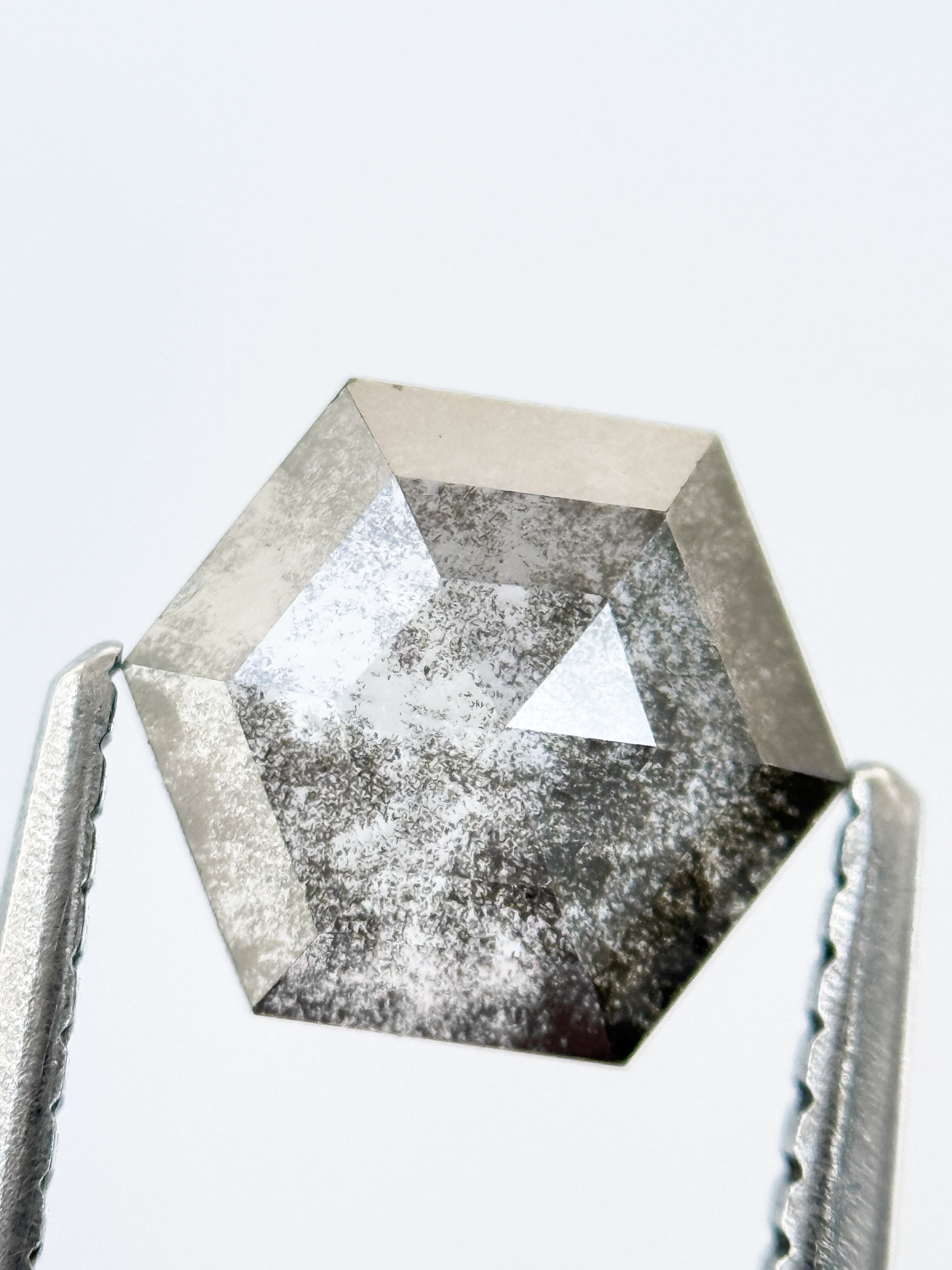 1.22 Ct Hexagon Rose Cut Grey Natural Salt and Pepper Diamond