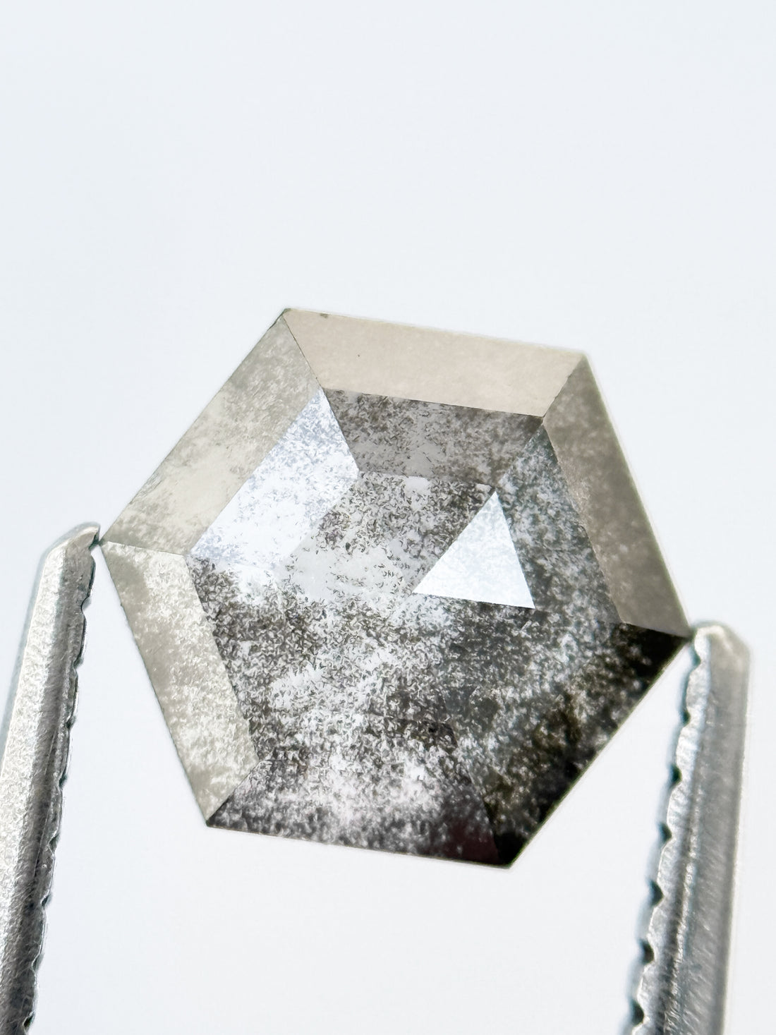 1.22 Ct Hexagon Rose Cut Grey Natural Salt and Pepper Diamond