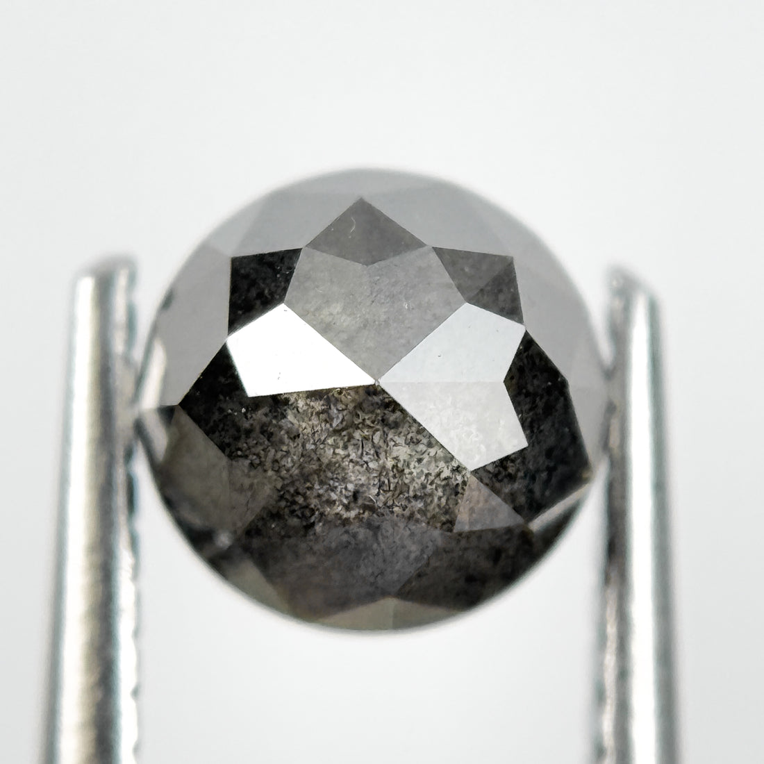 1.95 Ct Round Rose Cut Grey Natural Salt and Pepper Diamond