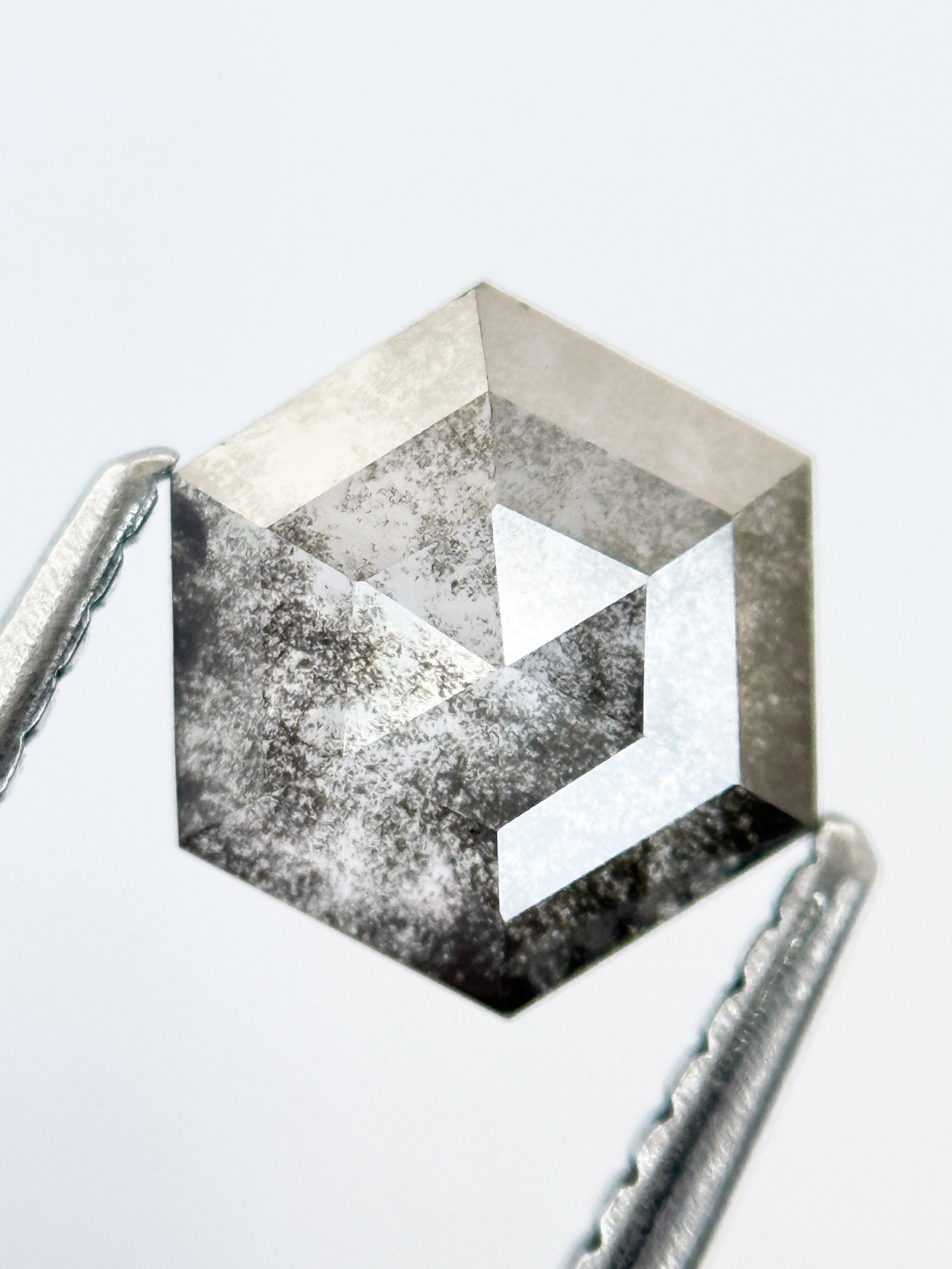 1.22 Ct Hexagon Rose Cut Grey Natural Salt and Pepper Diamond