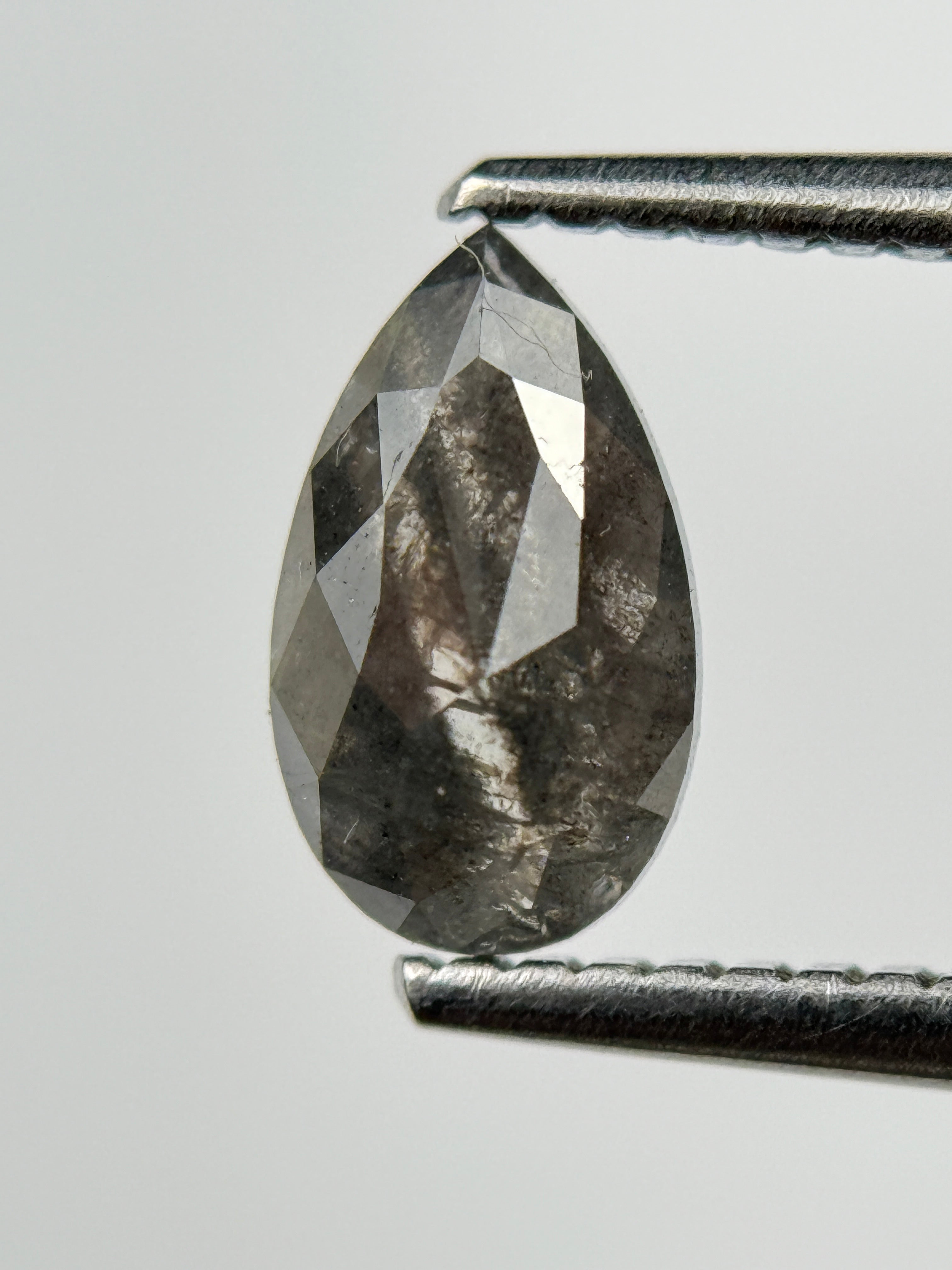 0.98 Ct Pear Rose Cut Grey Natural Salt and Pepper Diamond