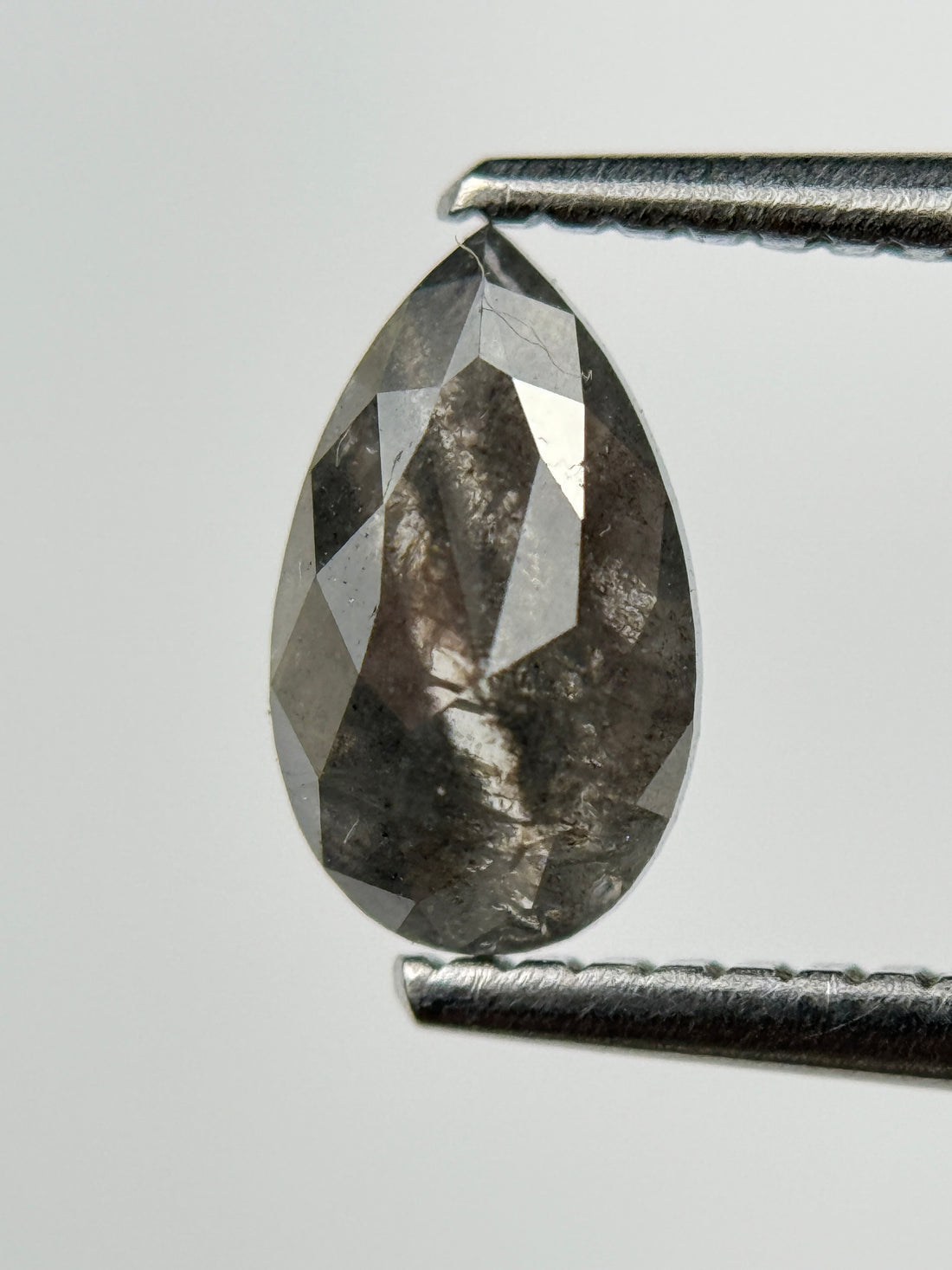 0.98 Ct Pear Rose Cut Grey Natural Salt and Pepper Diamond