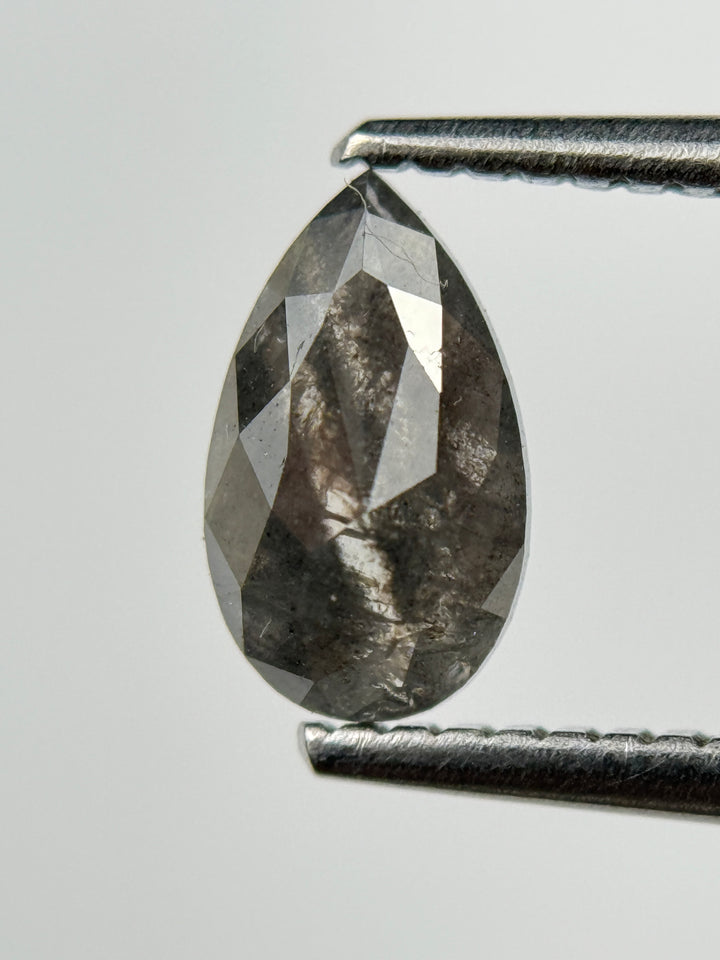 0.98 Ct Pear Rose Cut Grey Natural Salt and Pepper Diamond