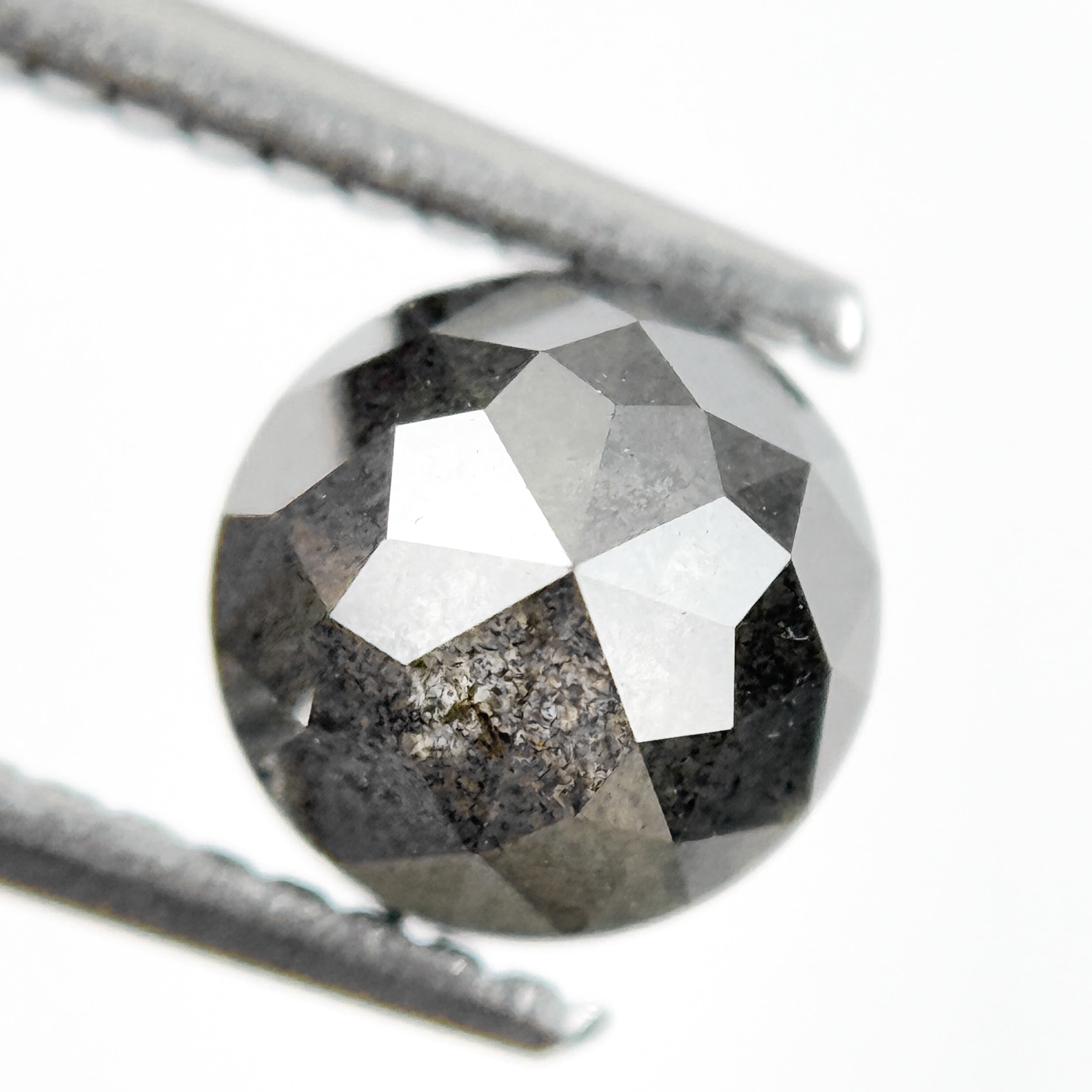 1.95 Ct Round Rose Cut Grey Natural Salt and Pepper Diamond