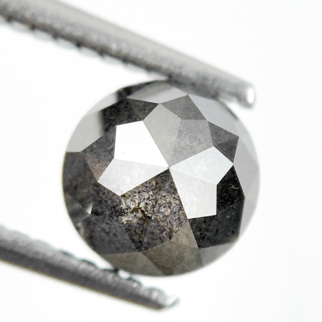 1.95 Ct Round Rose Cut Grey Natural Salt and Pepper Diamond