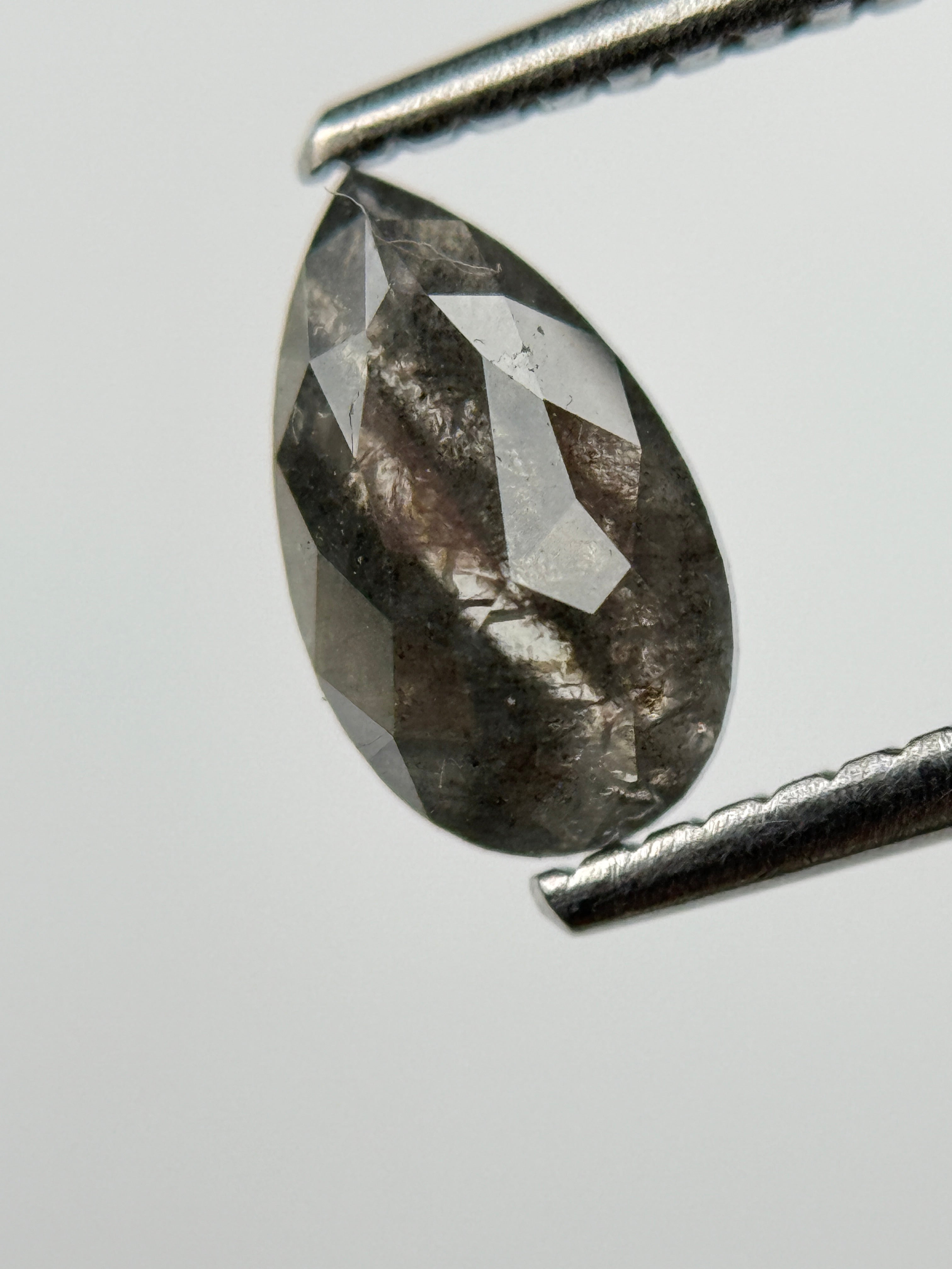 0.98 Ct Pear Rose Cut Grey Natural Salt and Pepper Diamond