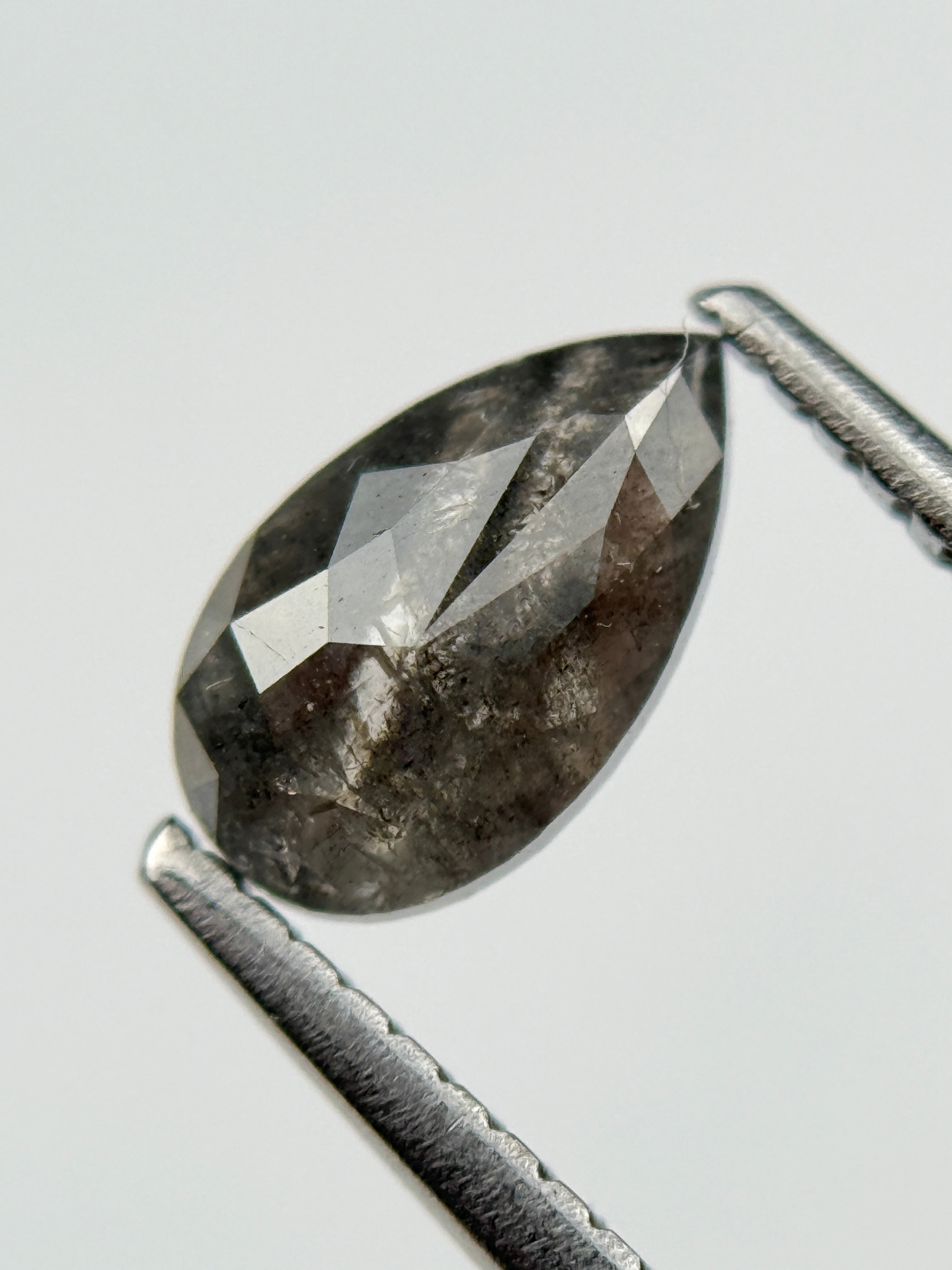 0.98 Ct Pear Rose Cut Grey Natural Salt and Pepper Diamond