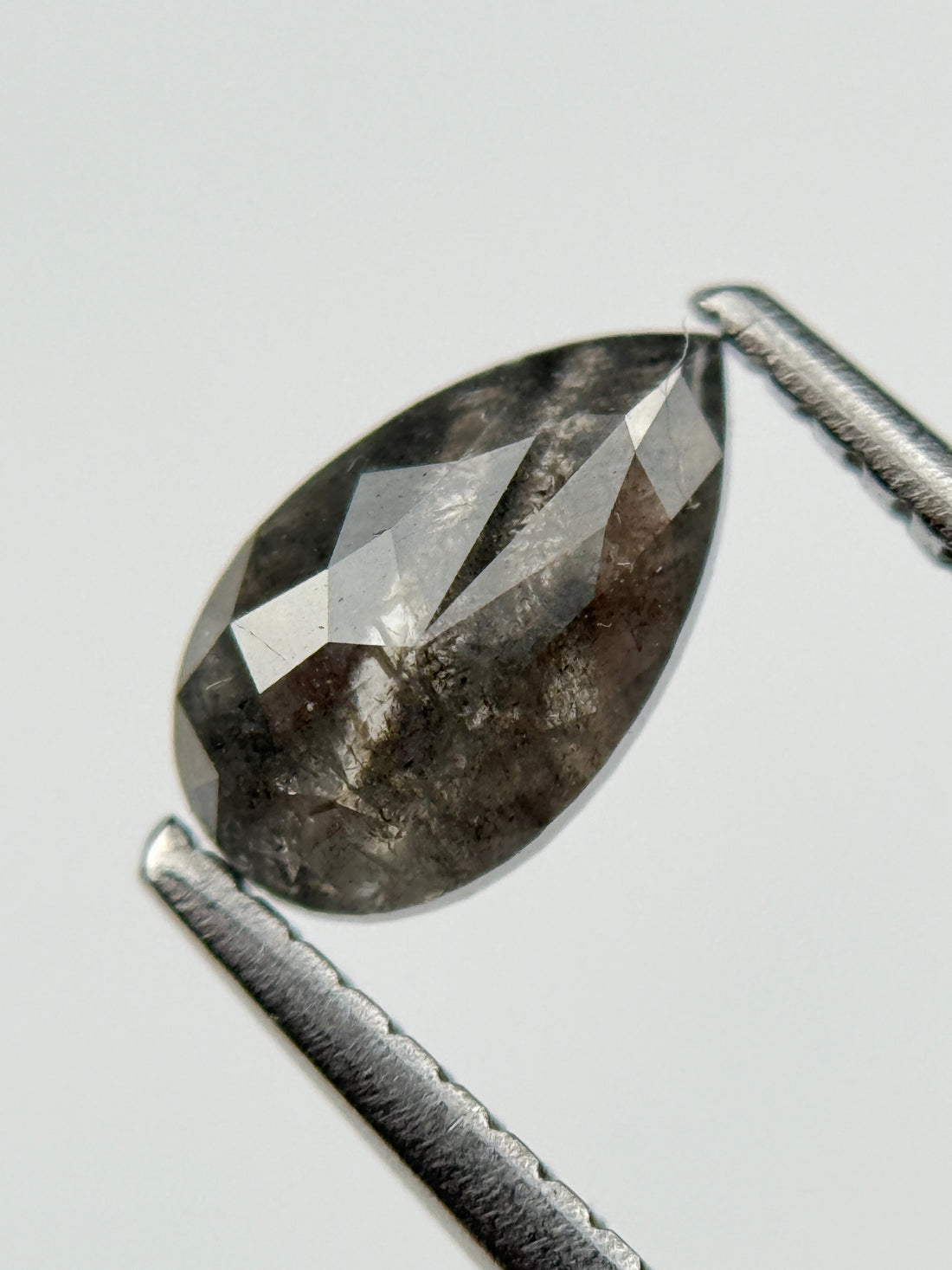 0.98 Ct Pear Rose Cut Grey Natural Salt and Pepper Diamond