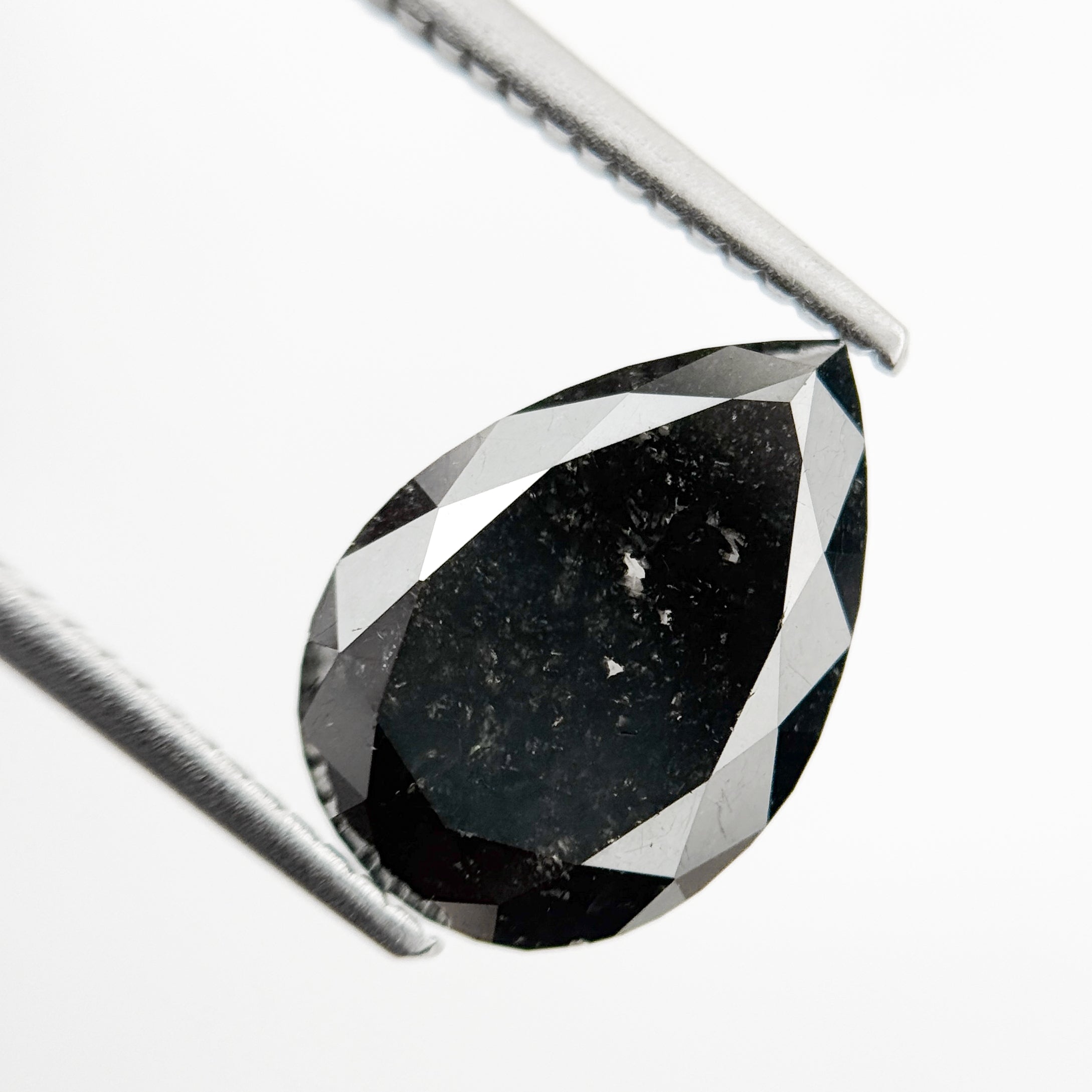 3.59 Ct Pear Rose Cut Black Natural Loose Diamond