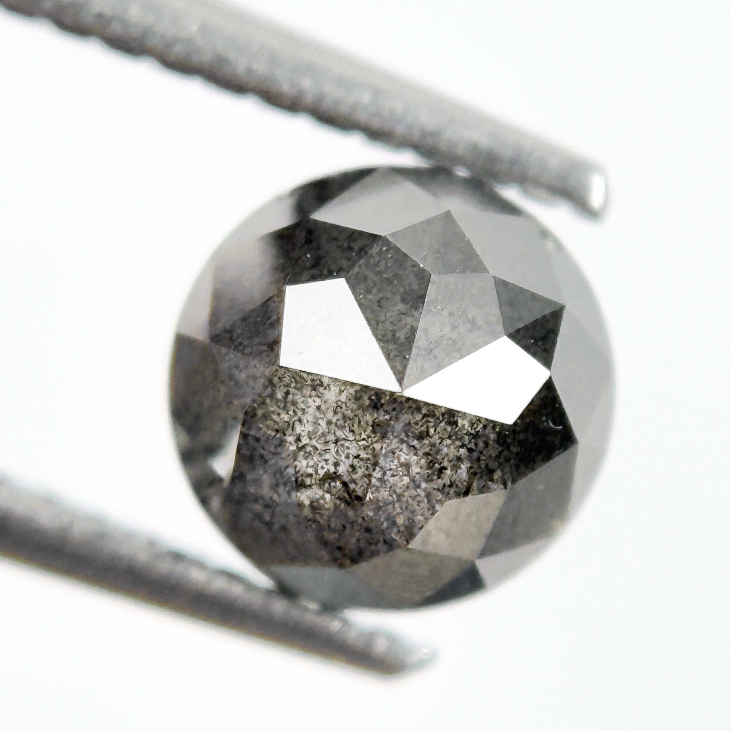 1.95 Ct Round Rose Cut Grey Natural Salt and Pepper Diamond