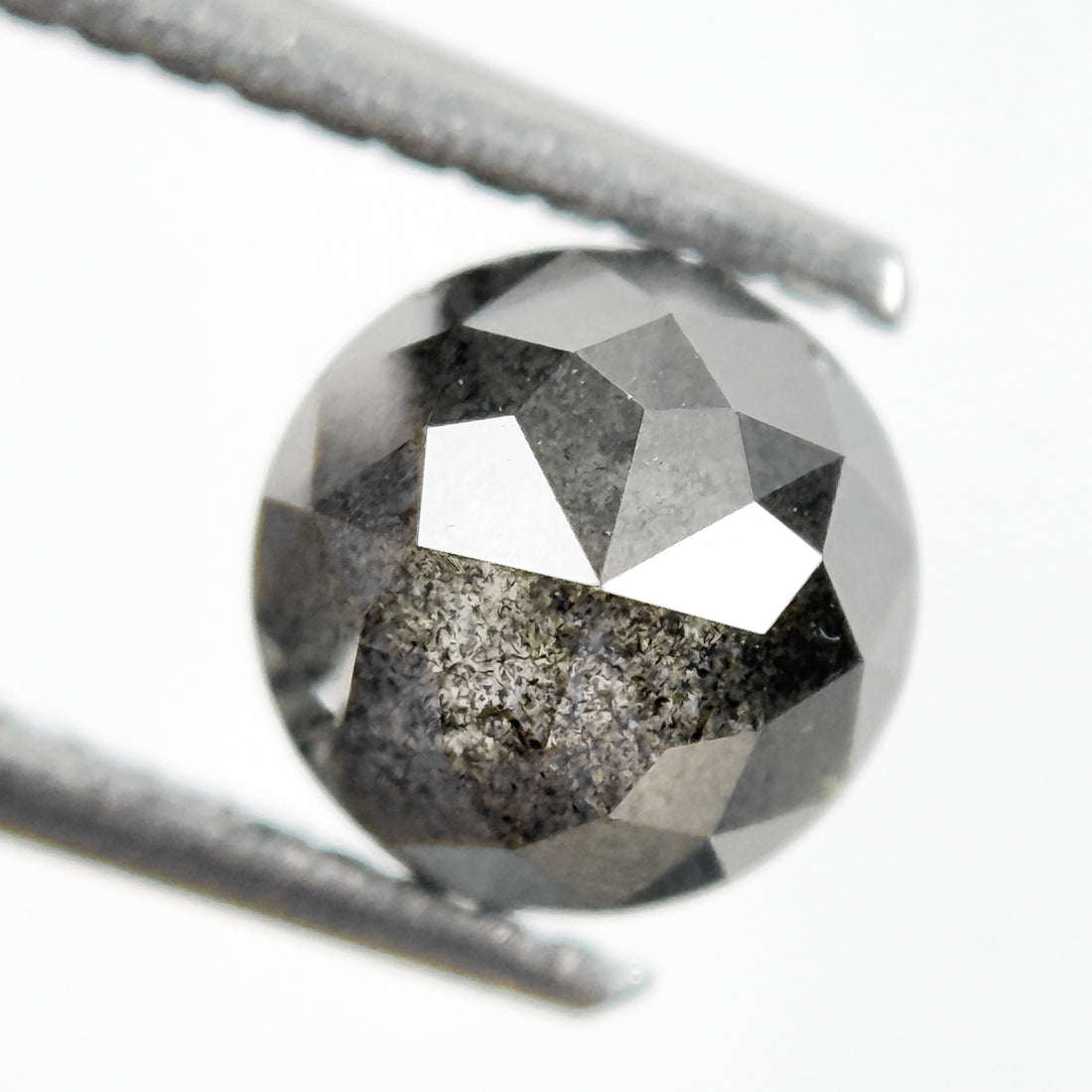 1.95 Ct Round Rose Cut Grey Natural Salt and Pepper Diamond