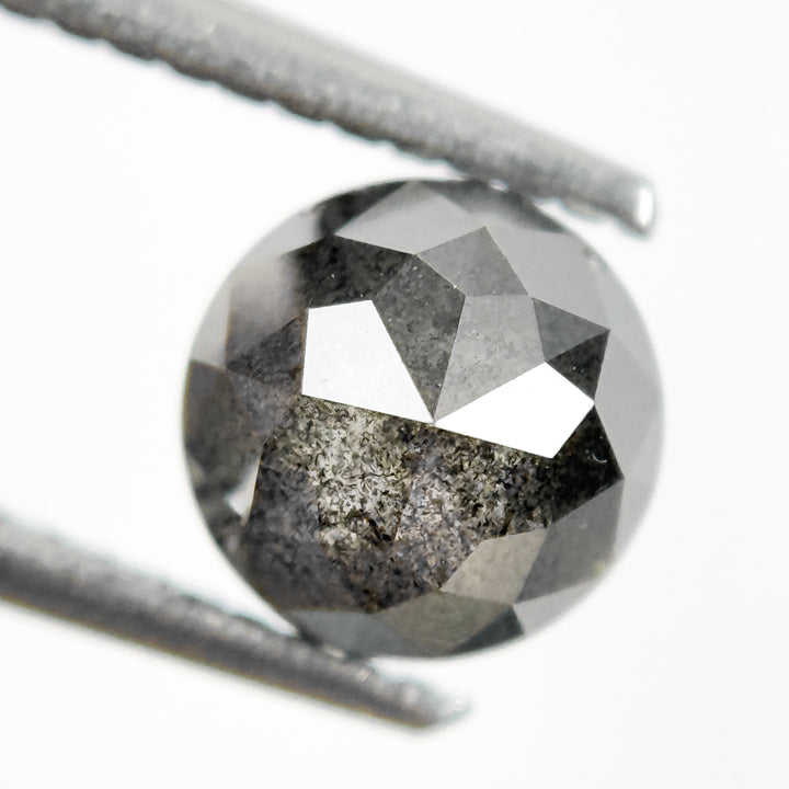 1.95 Ct Round Rose Cut Grey Natural Salt and Pepper Diamond