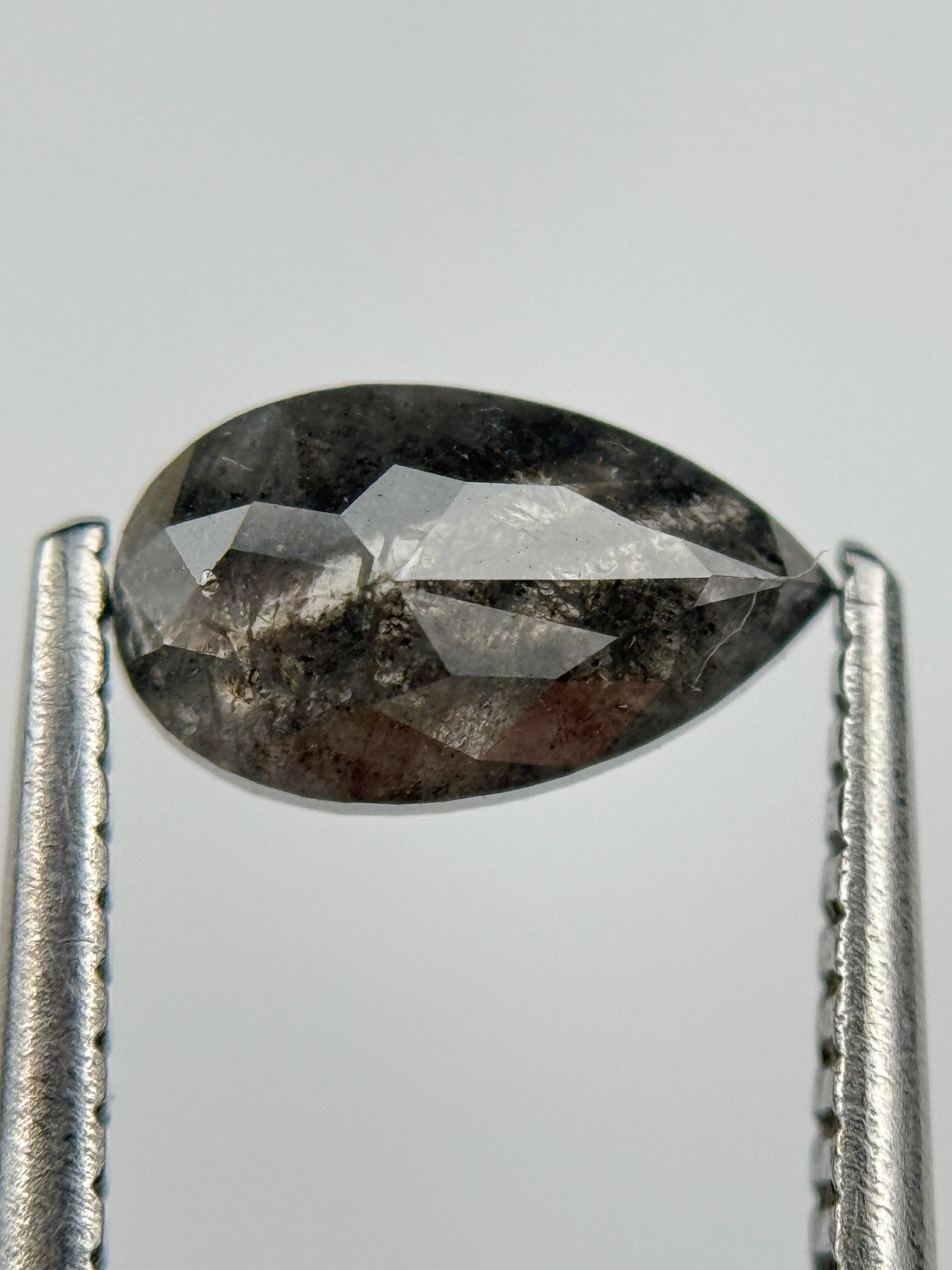 0.98 Ct Pear Rose Cut Grey Natural Salt and Pepper Diamond