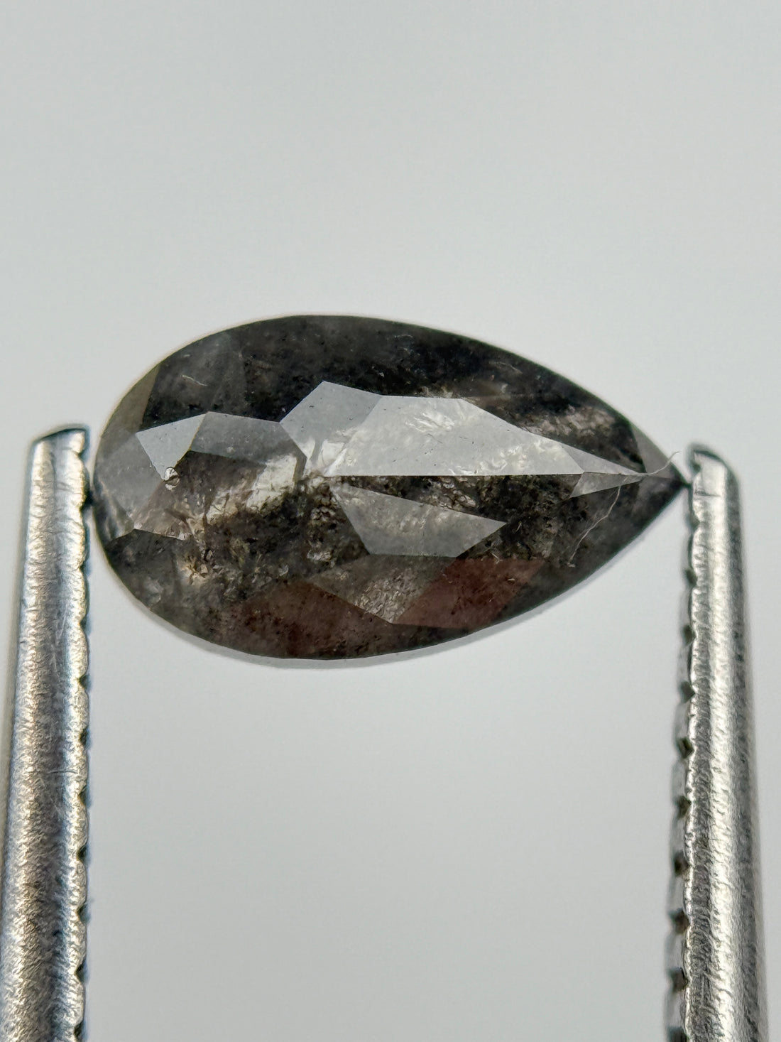 0.98 Ct Pear Rose Cut Grey Natural Salt and Pepper Diamond