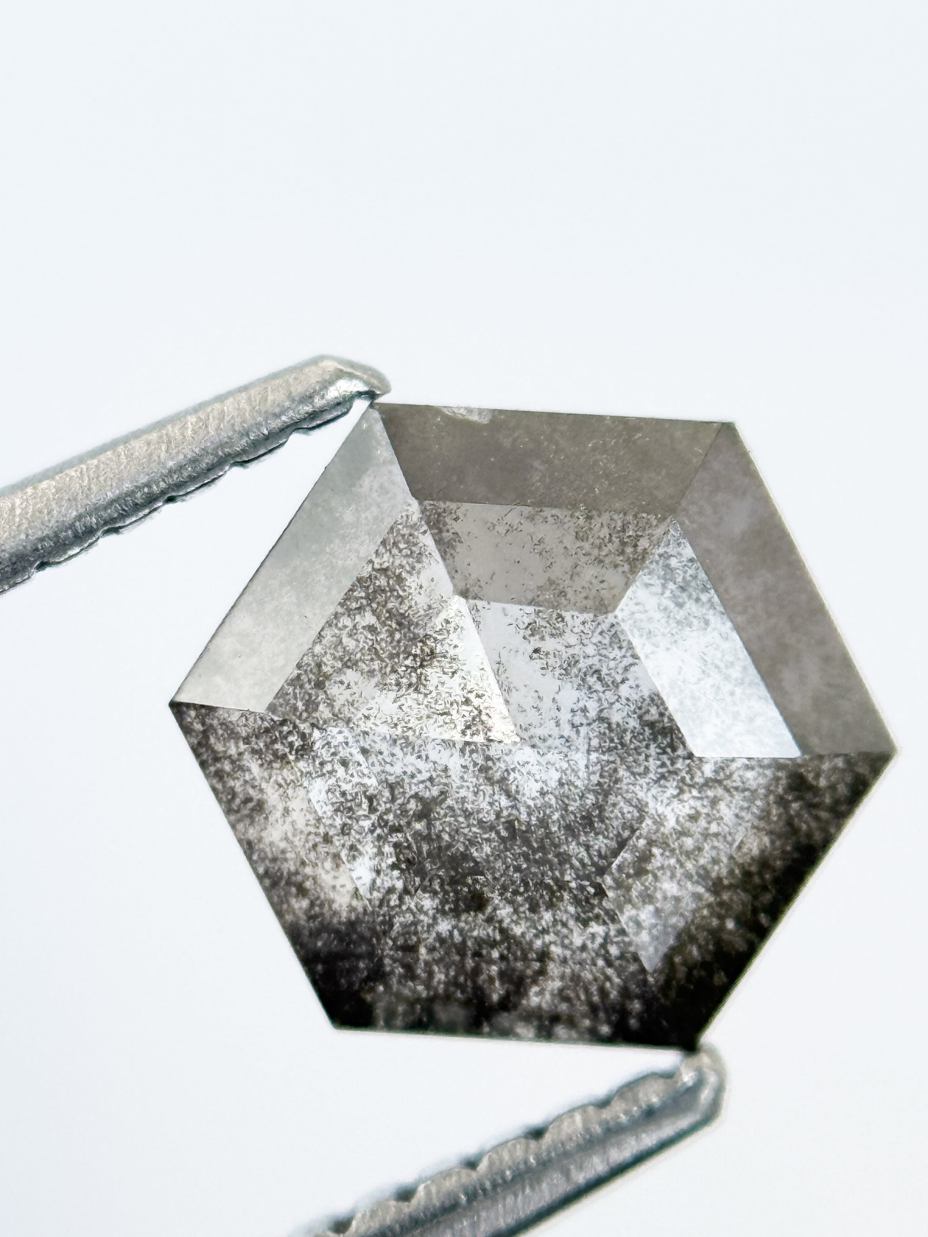 1.22 Ct Hexagon Rose Cut Grey Natural Salt and Pepper Diamond