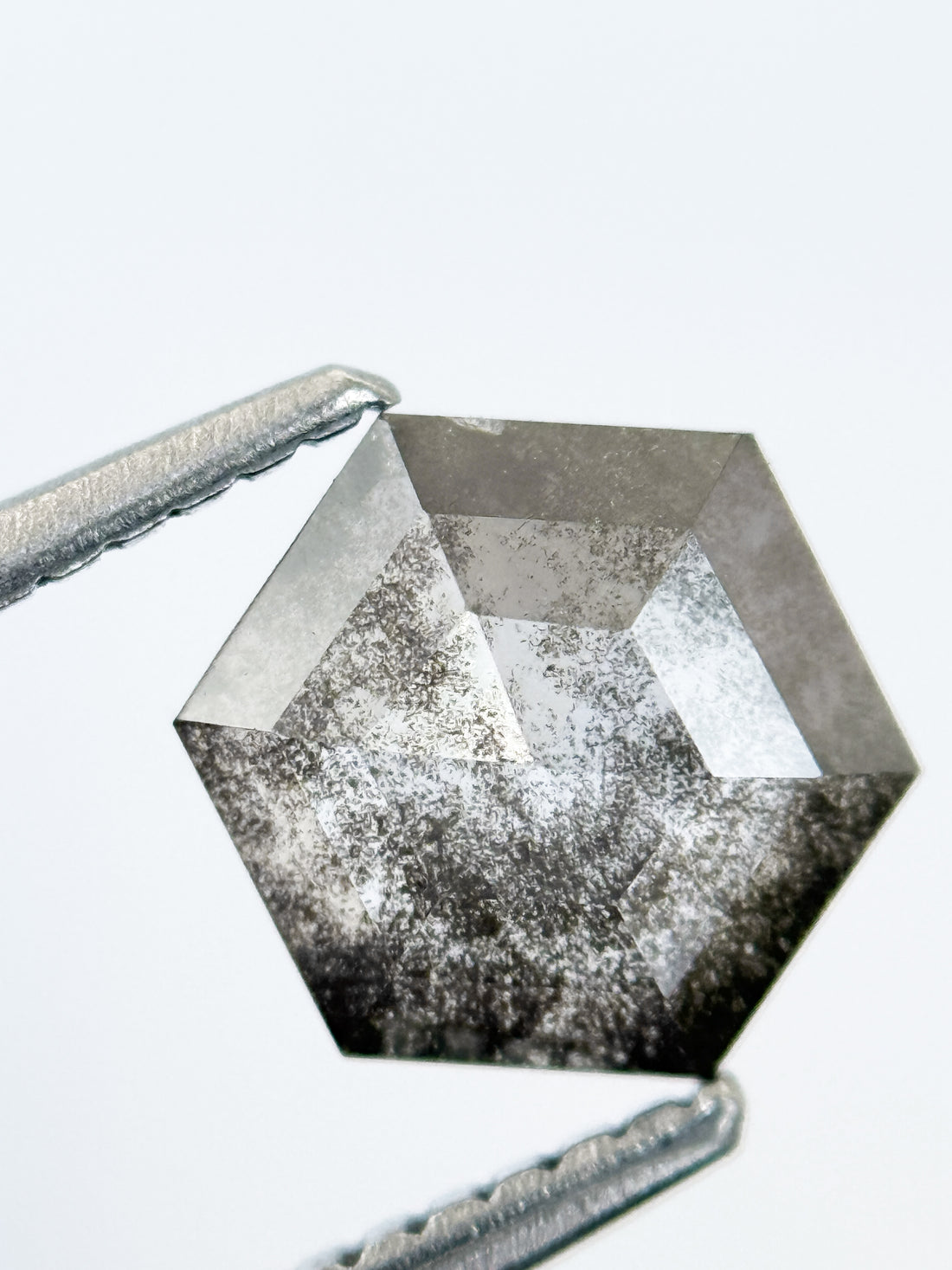1.22 Ct Hexagon Rose Cut Grey Natural Salt and Pepper Diamond
