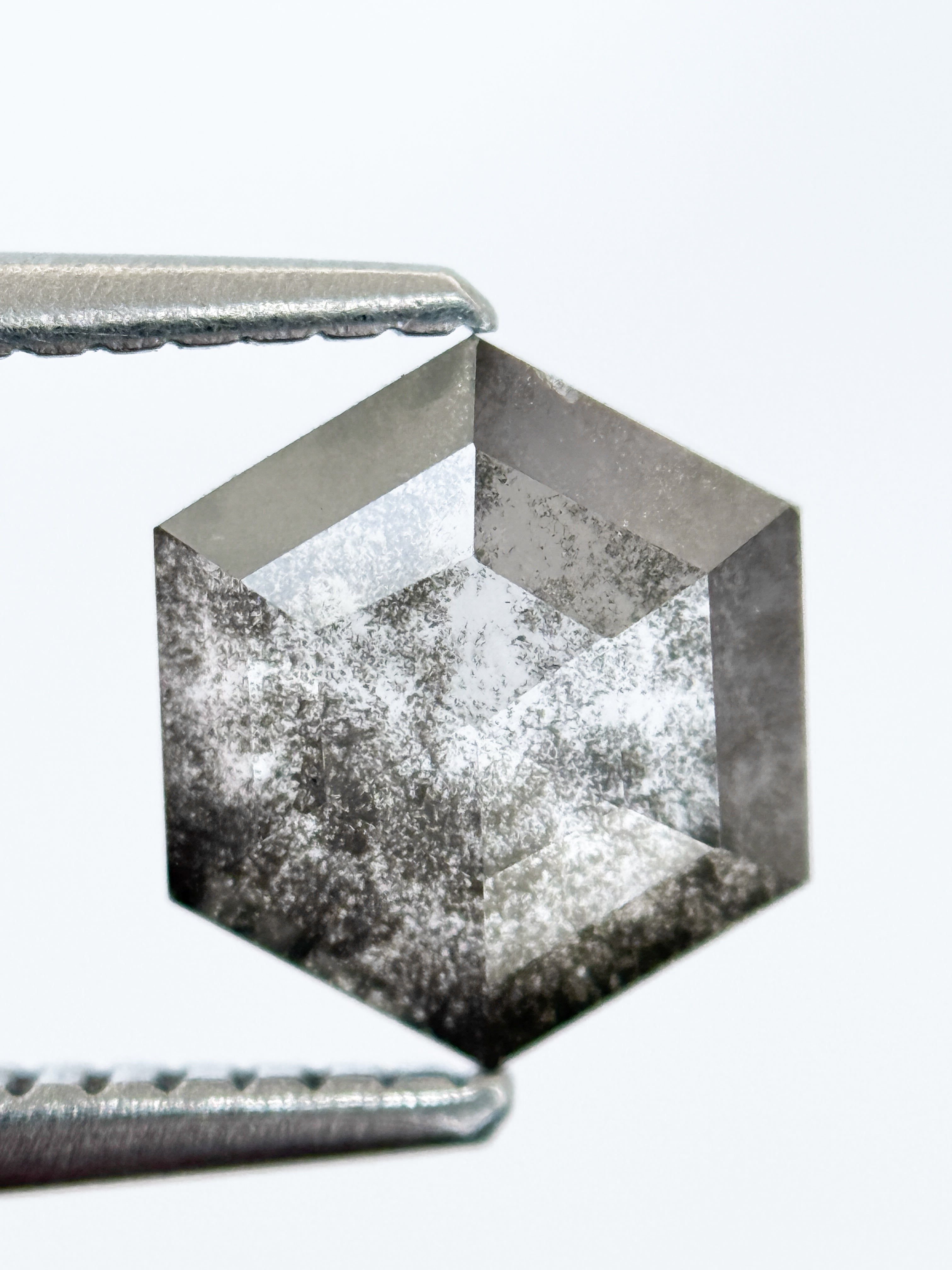 1.22 Ct Hexagon Rose Cut Grey Natural Salt and Pepper Diamond