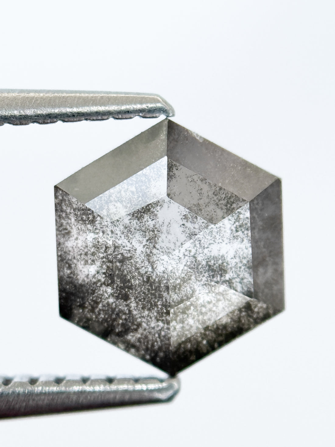 1.22 Ct Hexagon Rose Cut Grey Natural Salt and Pepper Diamond