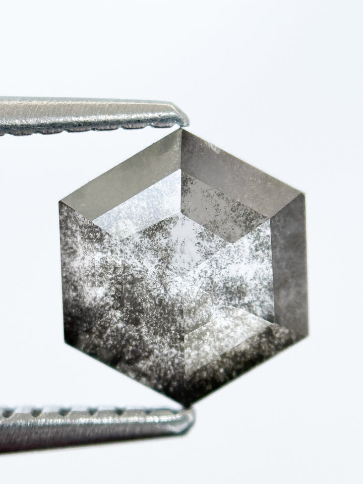 1.22 Ct Hexagon Rose Cut Grey Natural Salt and Pepper Diamond