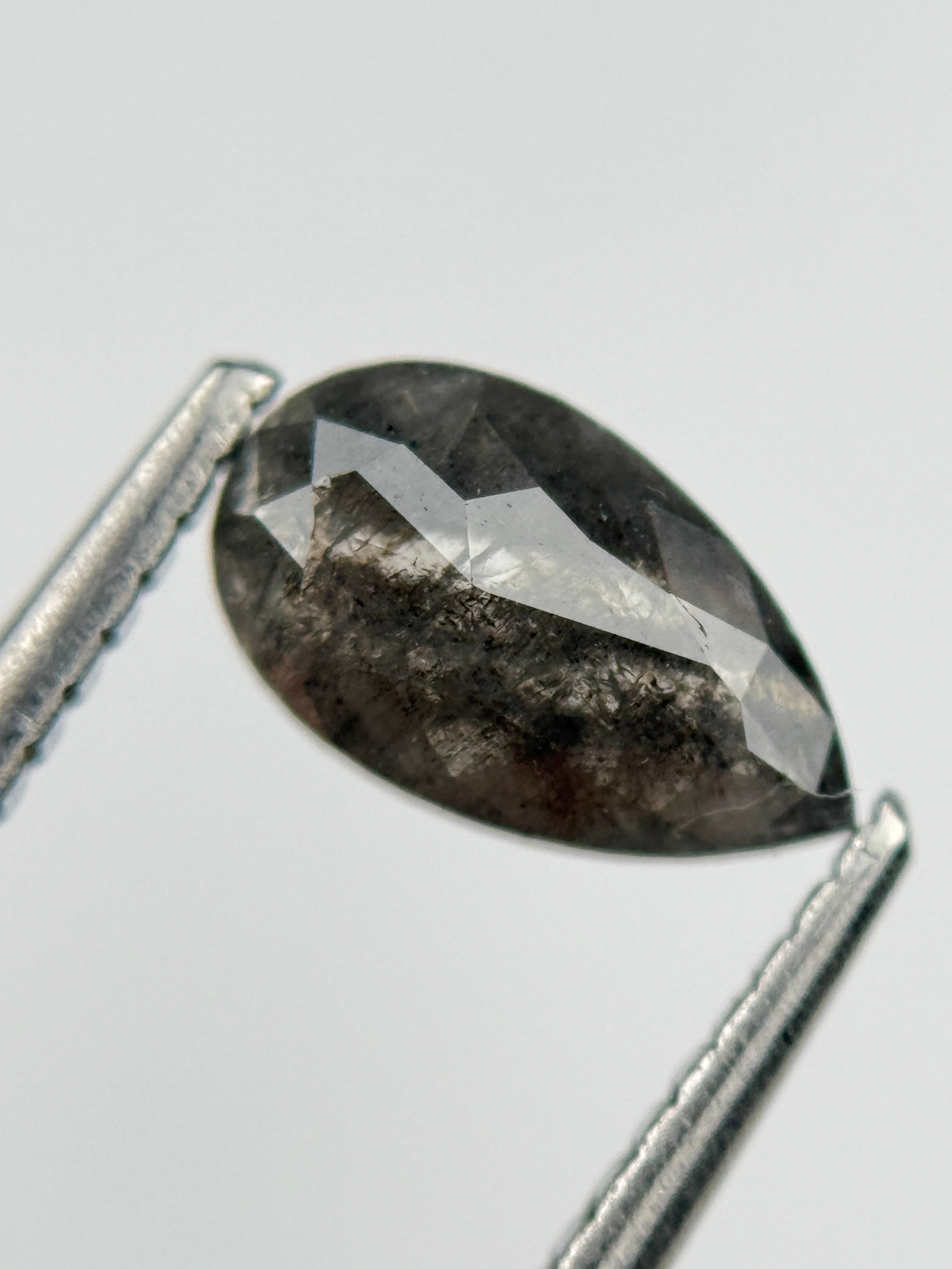 0.98 Ct Pear Rose Cut Grey Natural Salt and Pepper Diamond