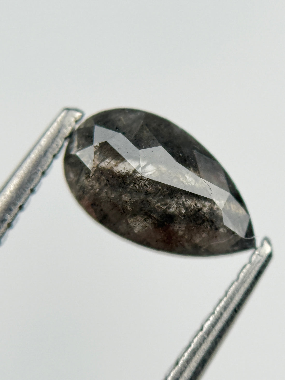 0.98 Ct Pear Rose Cut Grey Natural Salt and Pepper Diamond