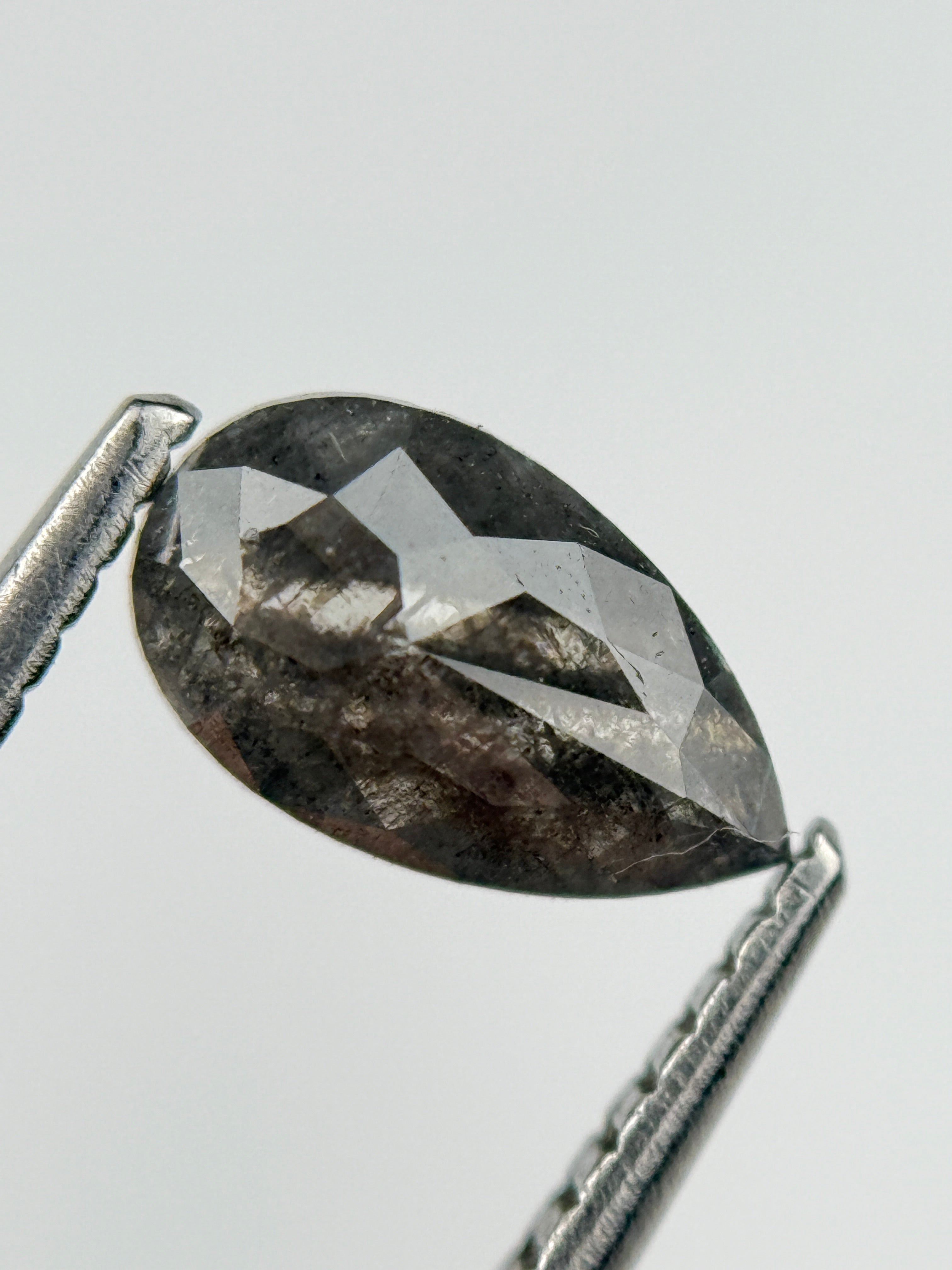 0.98 Ct Pear Rose Cut Grey Natural Salt and Pepper Diamond