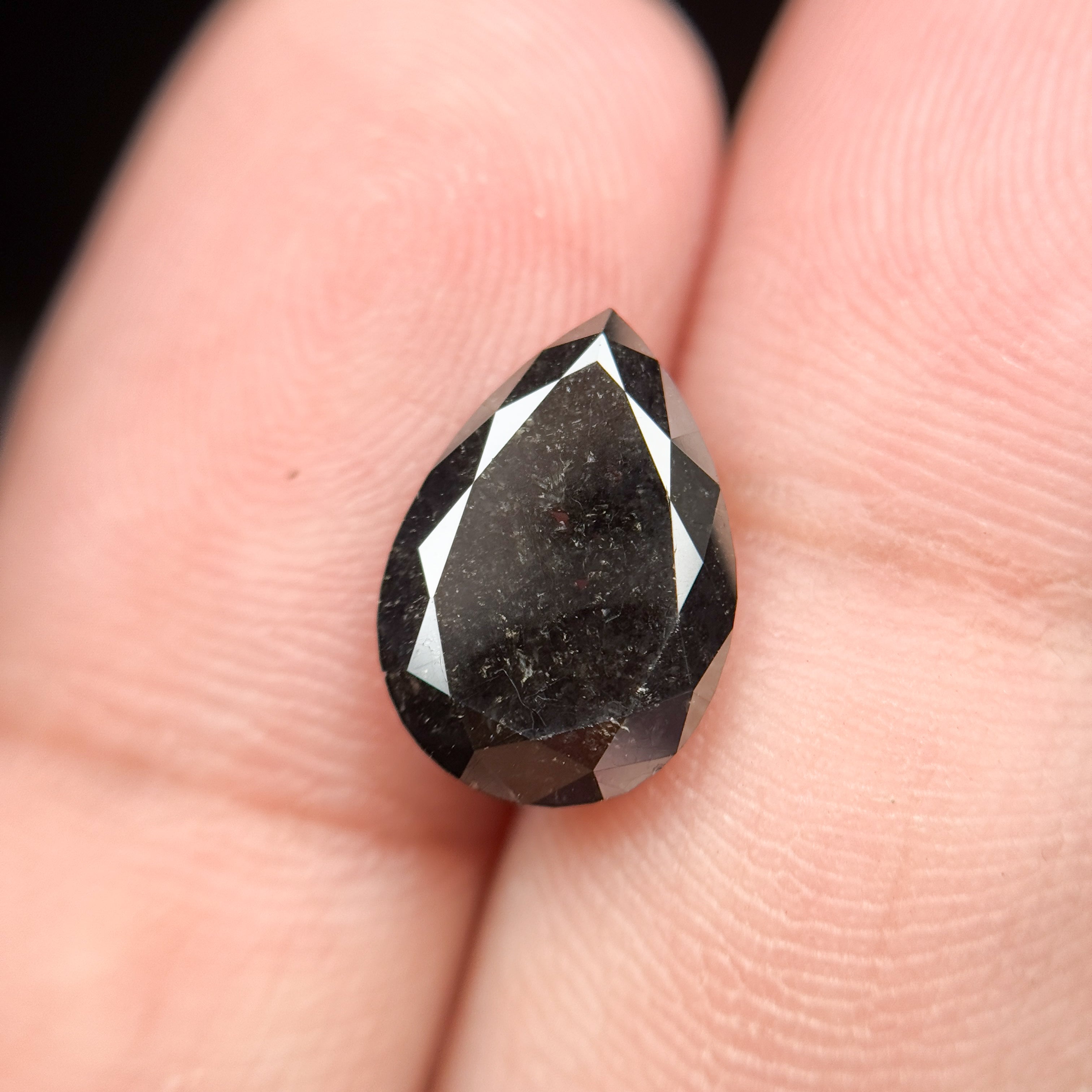 3.59 Ct Pear Rose Cut Black Natural Loose Diamond