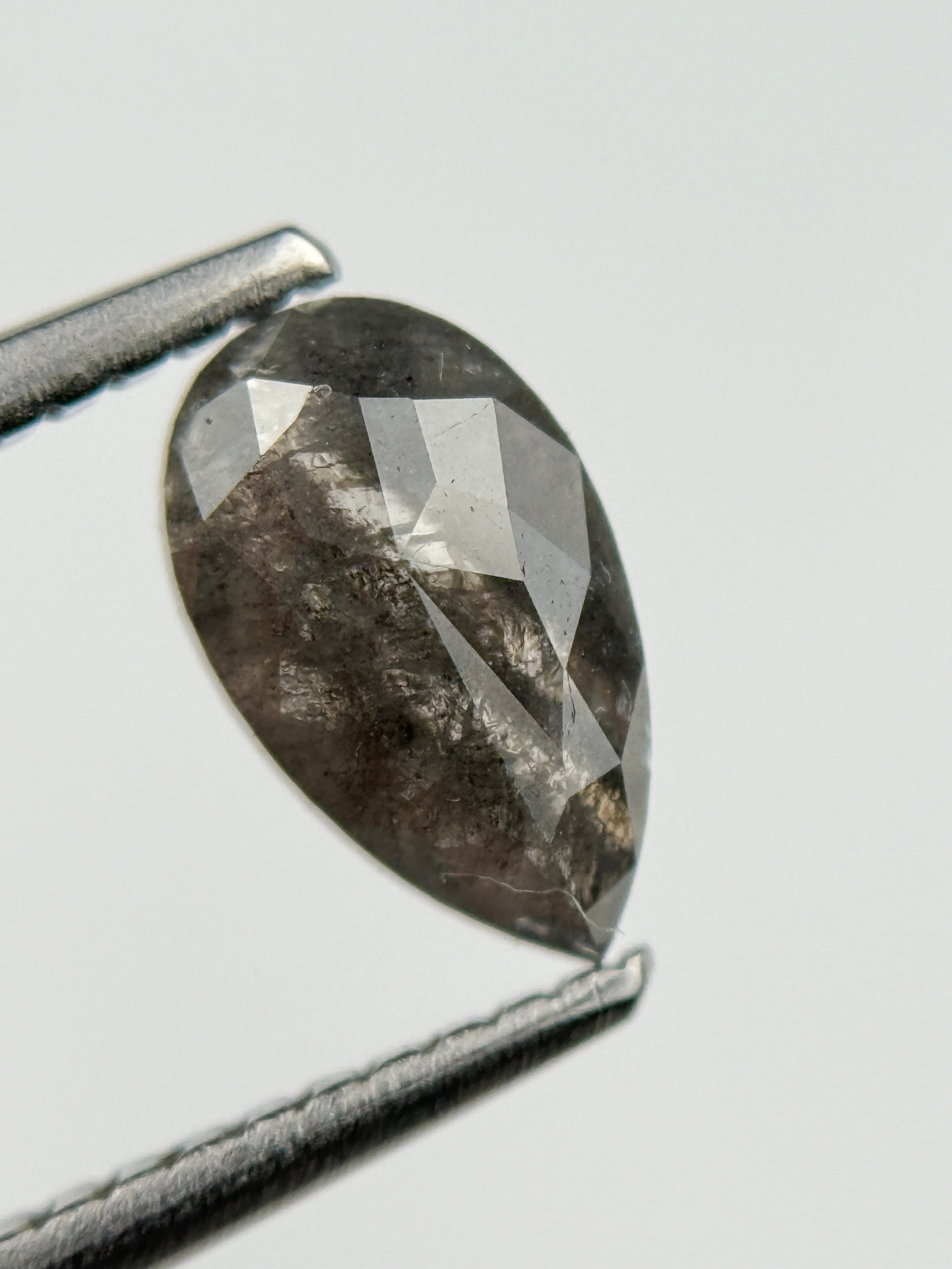 0.98 Ct Pear Rose Cut Grey Natural Salt and Pepper Diamond