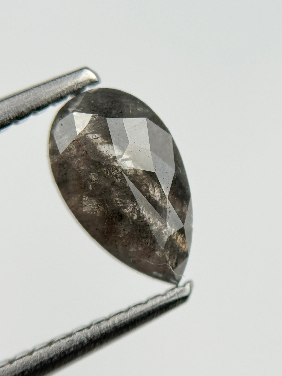 0.98 Ct Pear Rose Cut Grey Natural Salt and Pepper Diamond