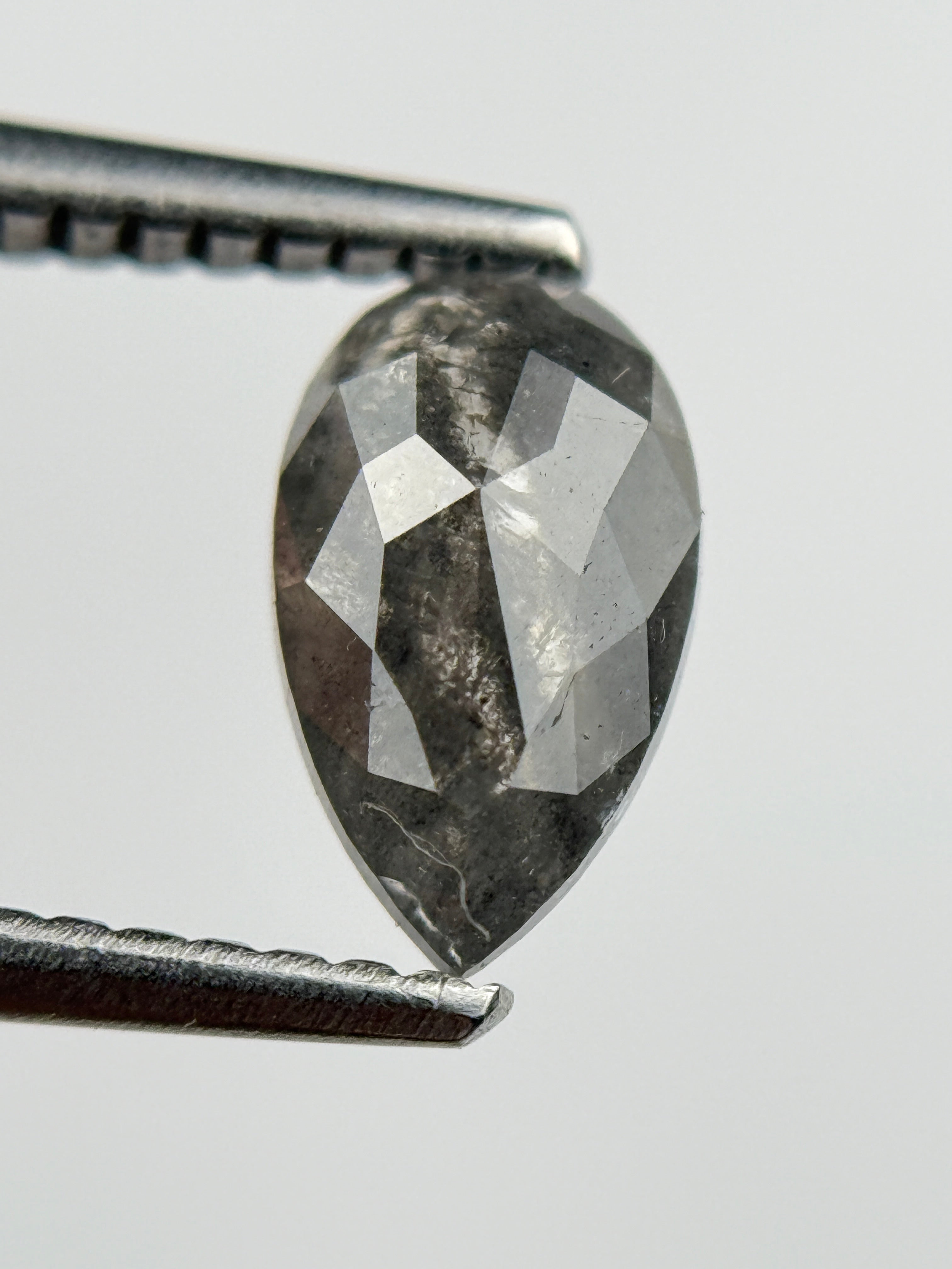 0.98 Ct Pear Rose Cut Grey Natural Salt and Pepper Diamond