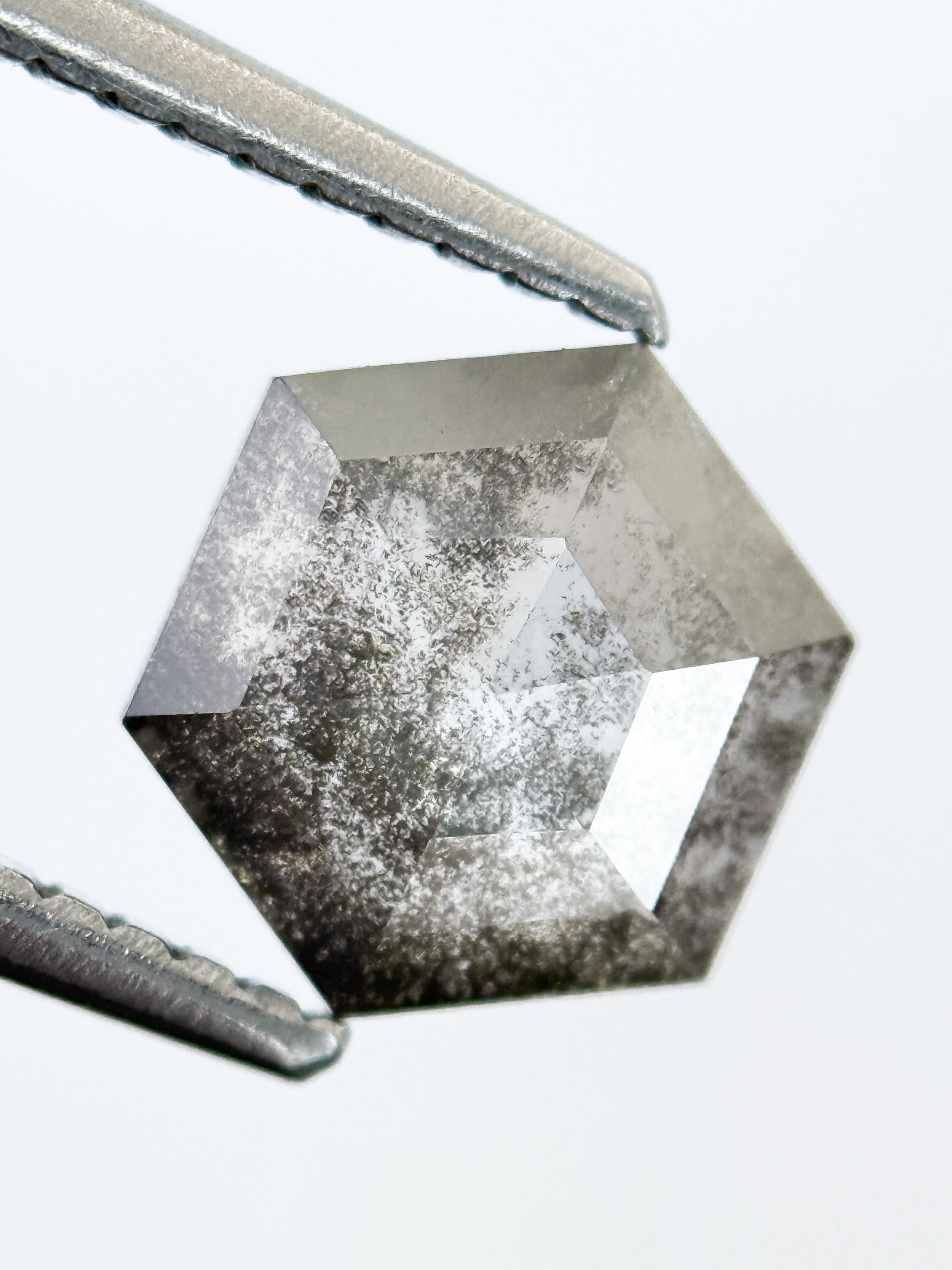 1.22 Ct Hexagon Rose Cut Grey Natural Salt and Pepper Diamond