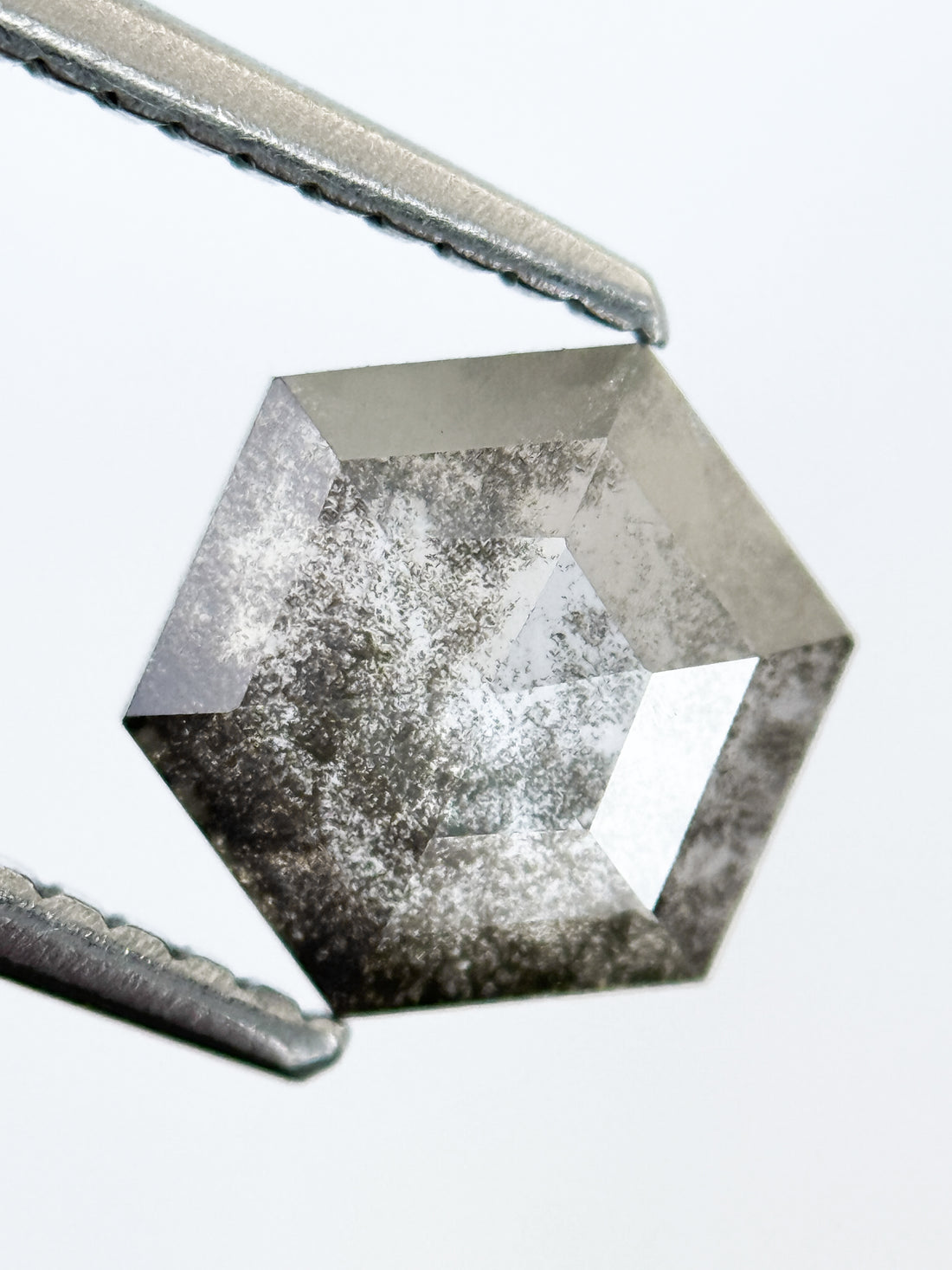 1.22 Ct Hexagon Rose Cut Grey Natural Salt and Pepper Diamond
