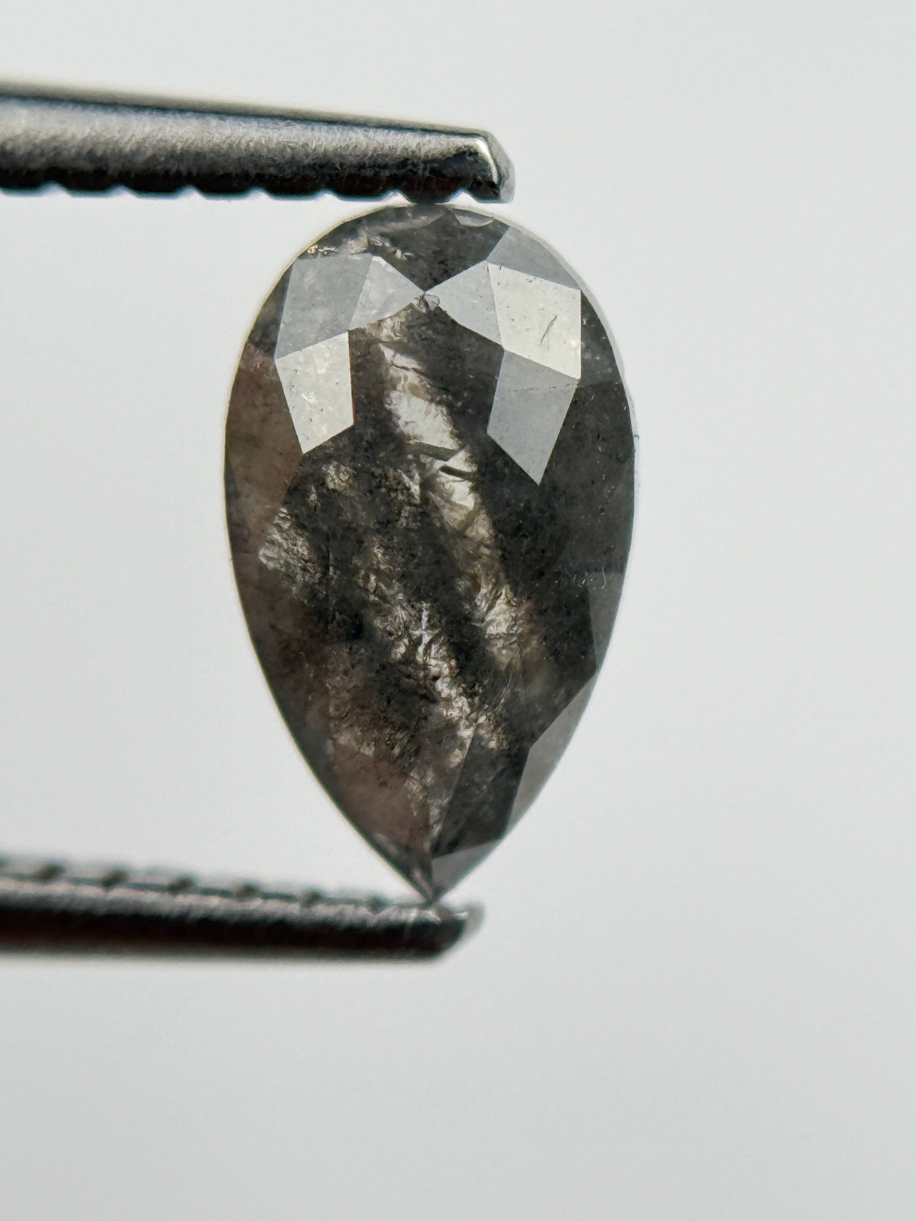 0.98 Ct Pear Rose Cut Grey Natural Salt and Pepper Diamond