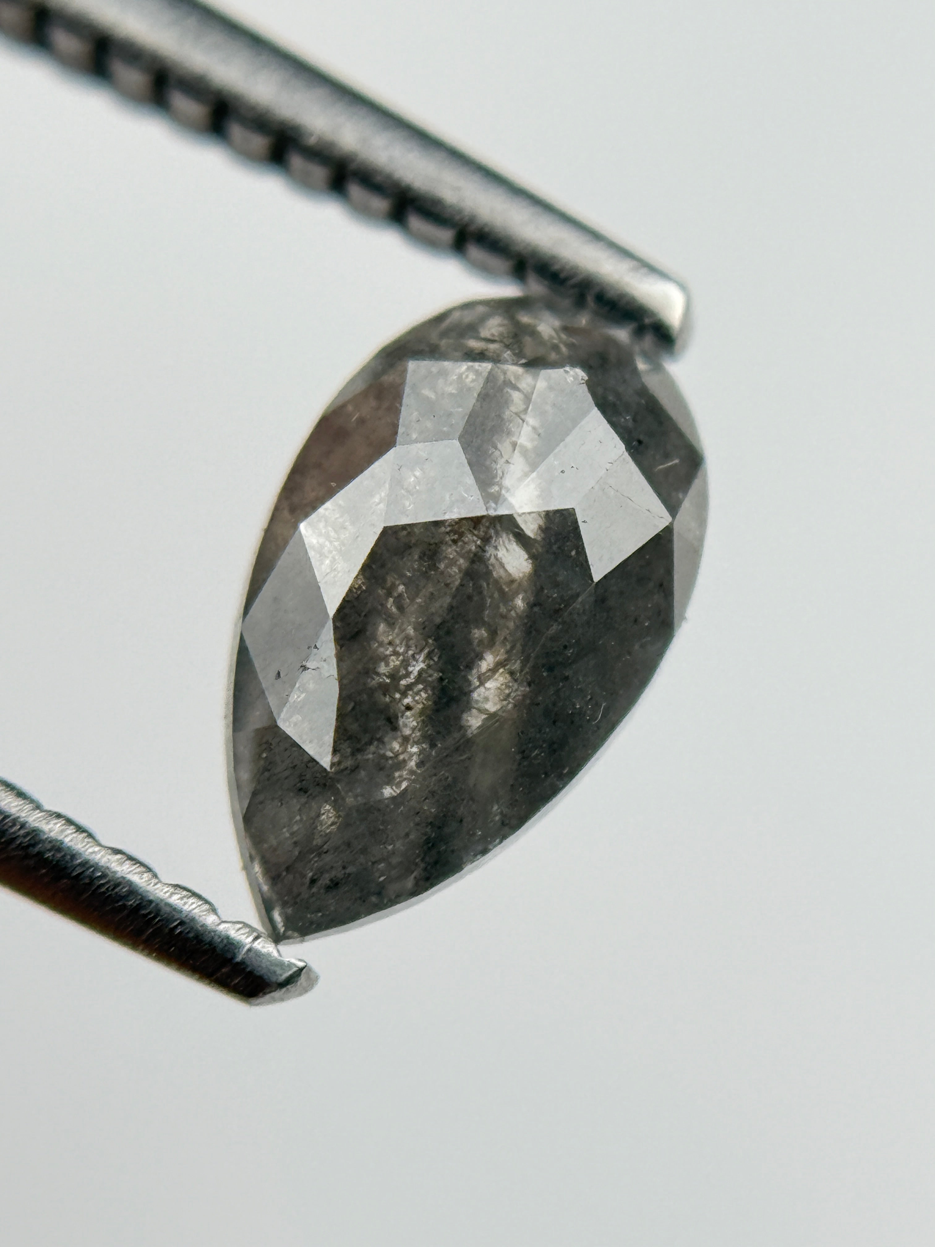 0.98 Ct Pear Rose Cut Grey Natural Salt and Pepper Diamond