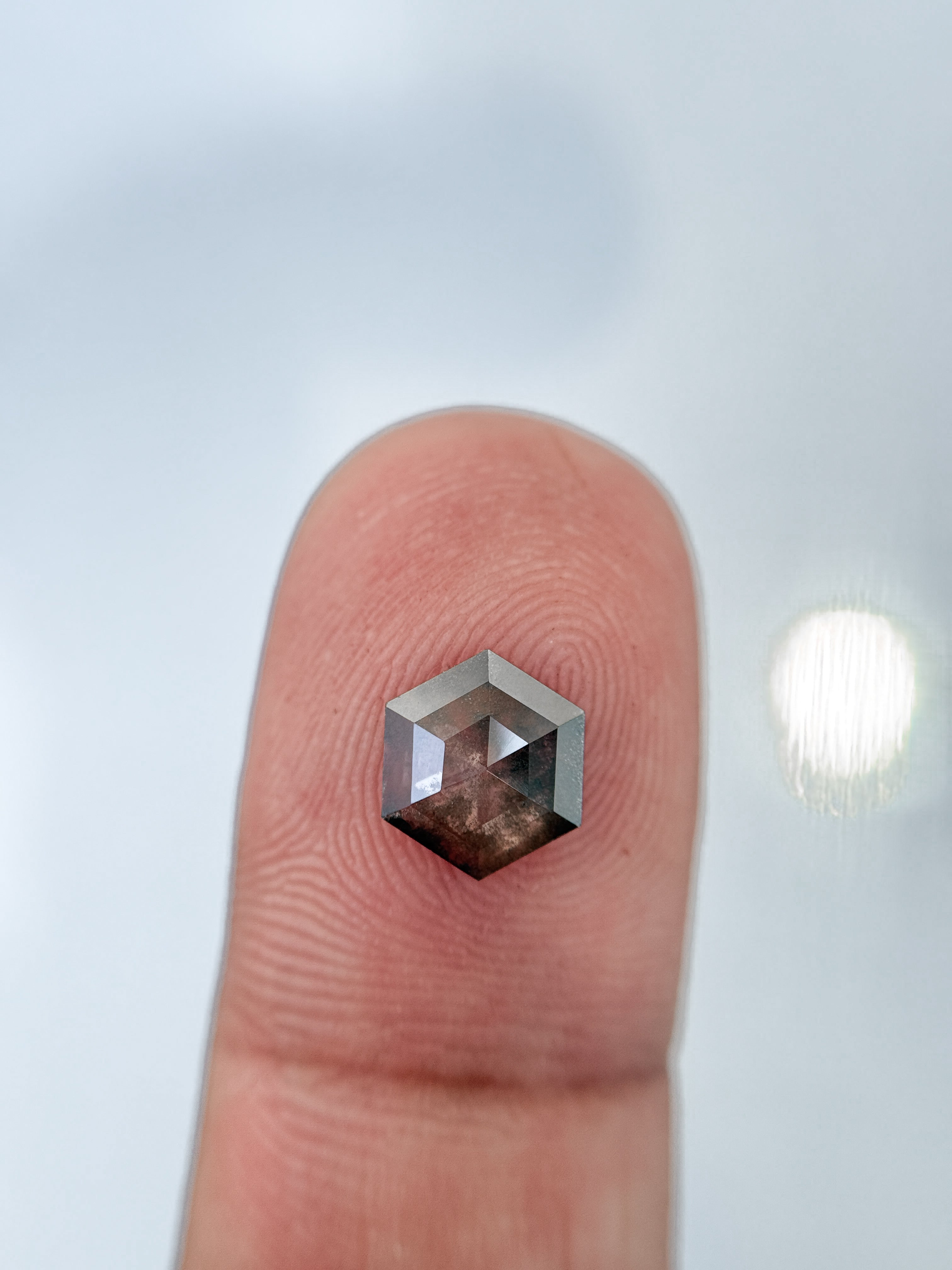 1.22 Ct Hexagon Rose Cut Grey Natural Salt and Pepper Diamond