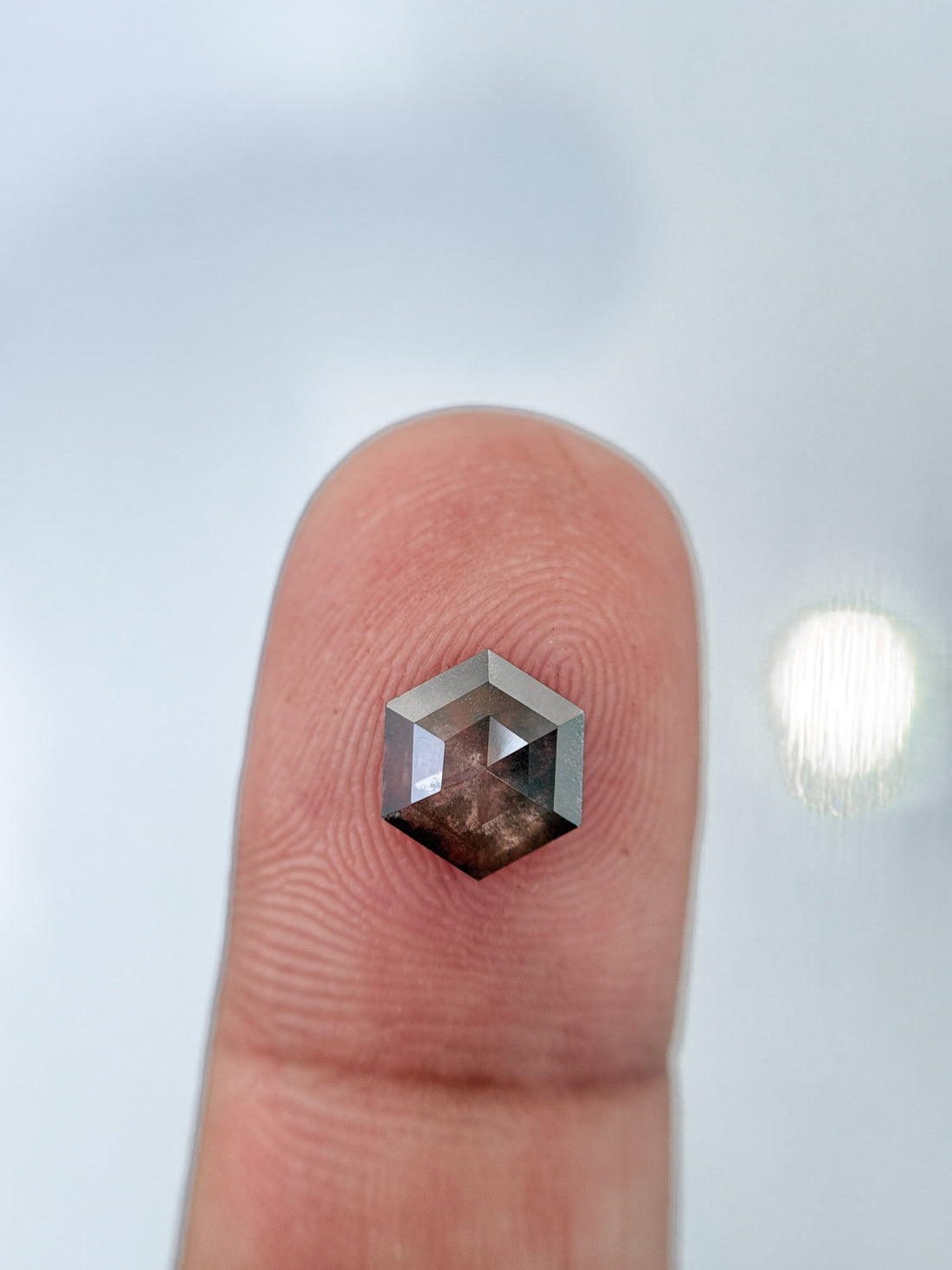 1.22 Ct Hexagon Rose Cut Grey Natural Salt and Pepper Diamond