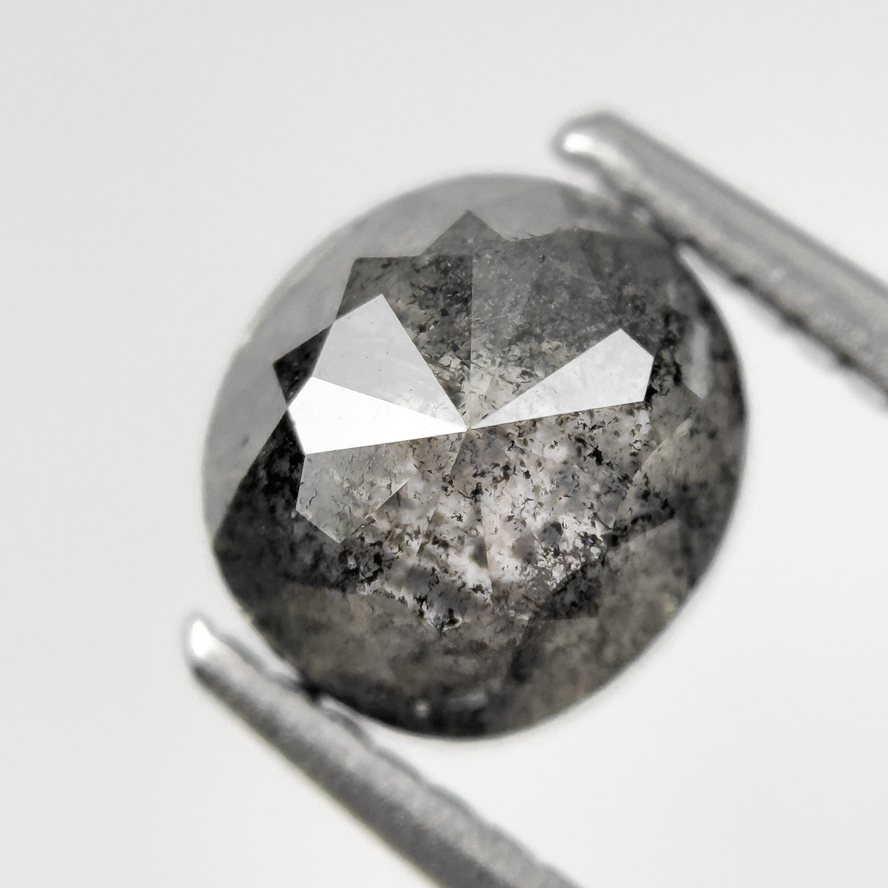 2.09 Ct Cushion Rose Cut Grey Natural Salt and Pepper Diamond