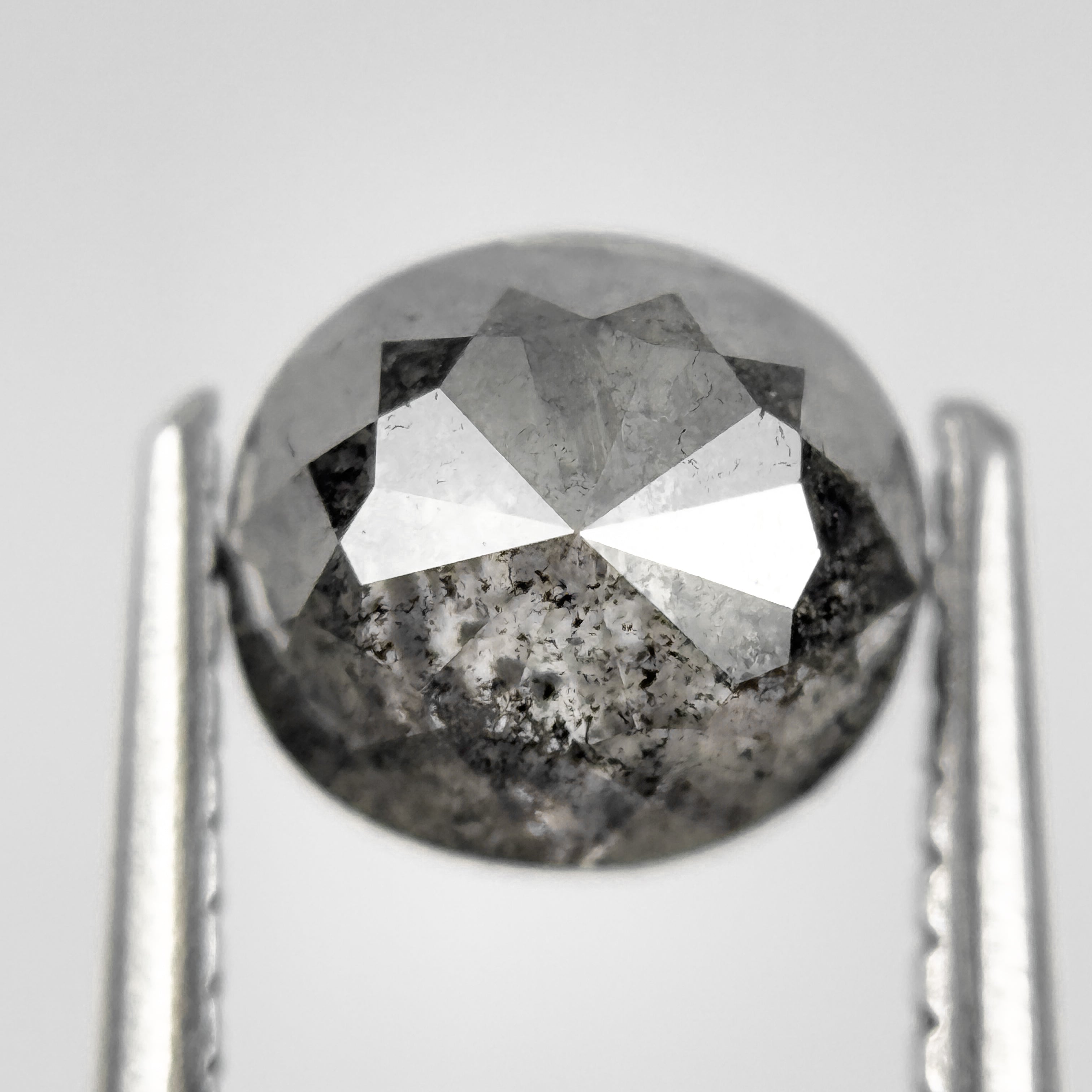 2.09 Ct Cushion Rose Cut Grey Natural Salt and Pepper Diamond