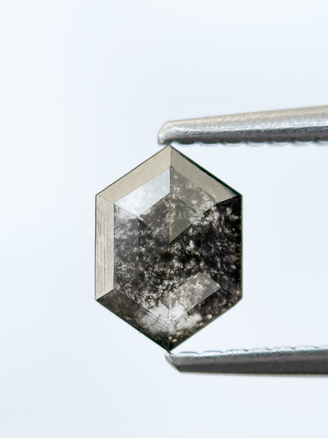0.82 Ct Hexagon Rose Cut Grey Natural Salt and Pepper Diamond