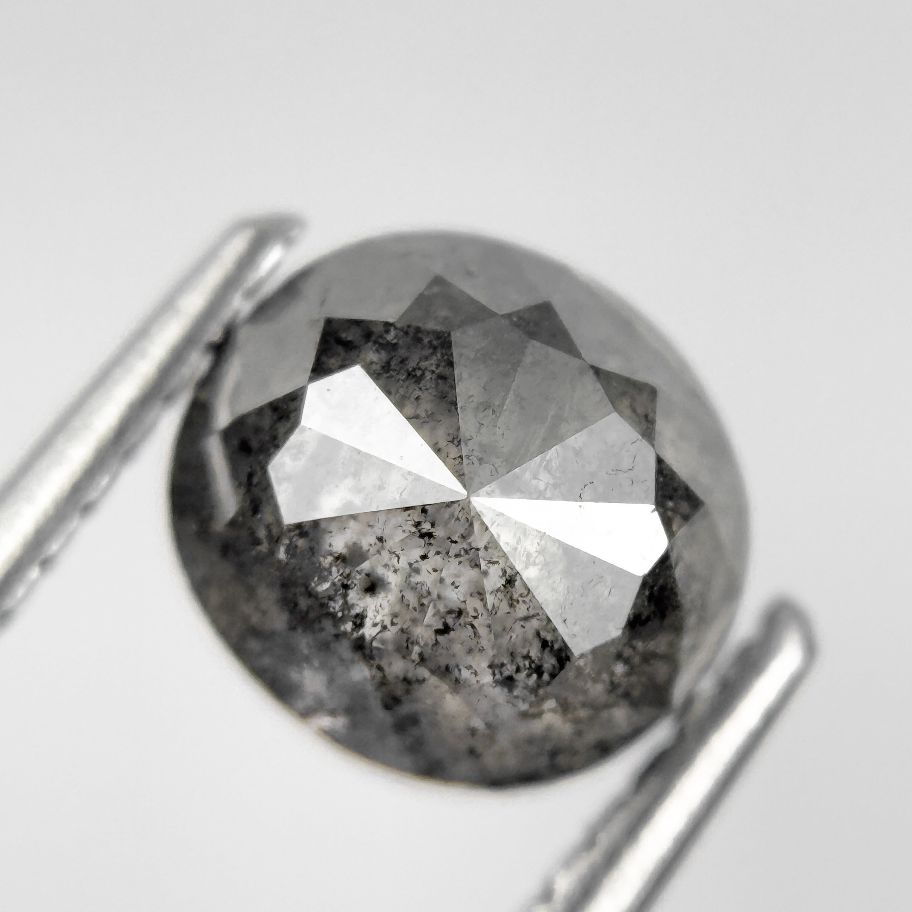 2.09 Ct Cushion Rose Cut Grey Natural Salt and Pepper Diamond