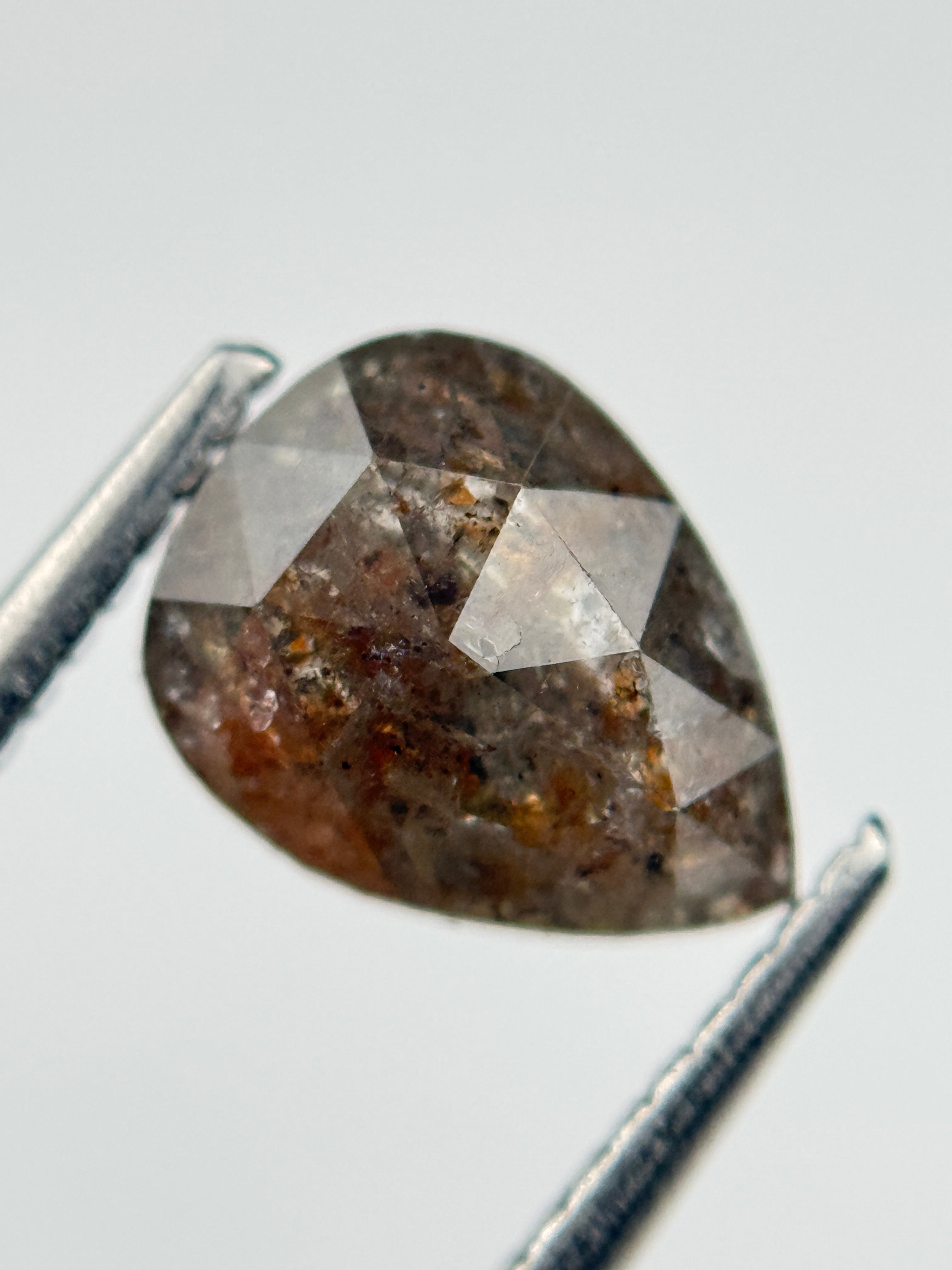 2.18 Ct Pear Rose Cut Red Natural Salt and Pepper Diamond
