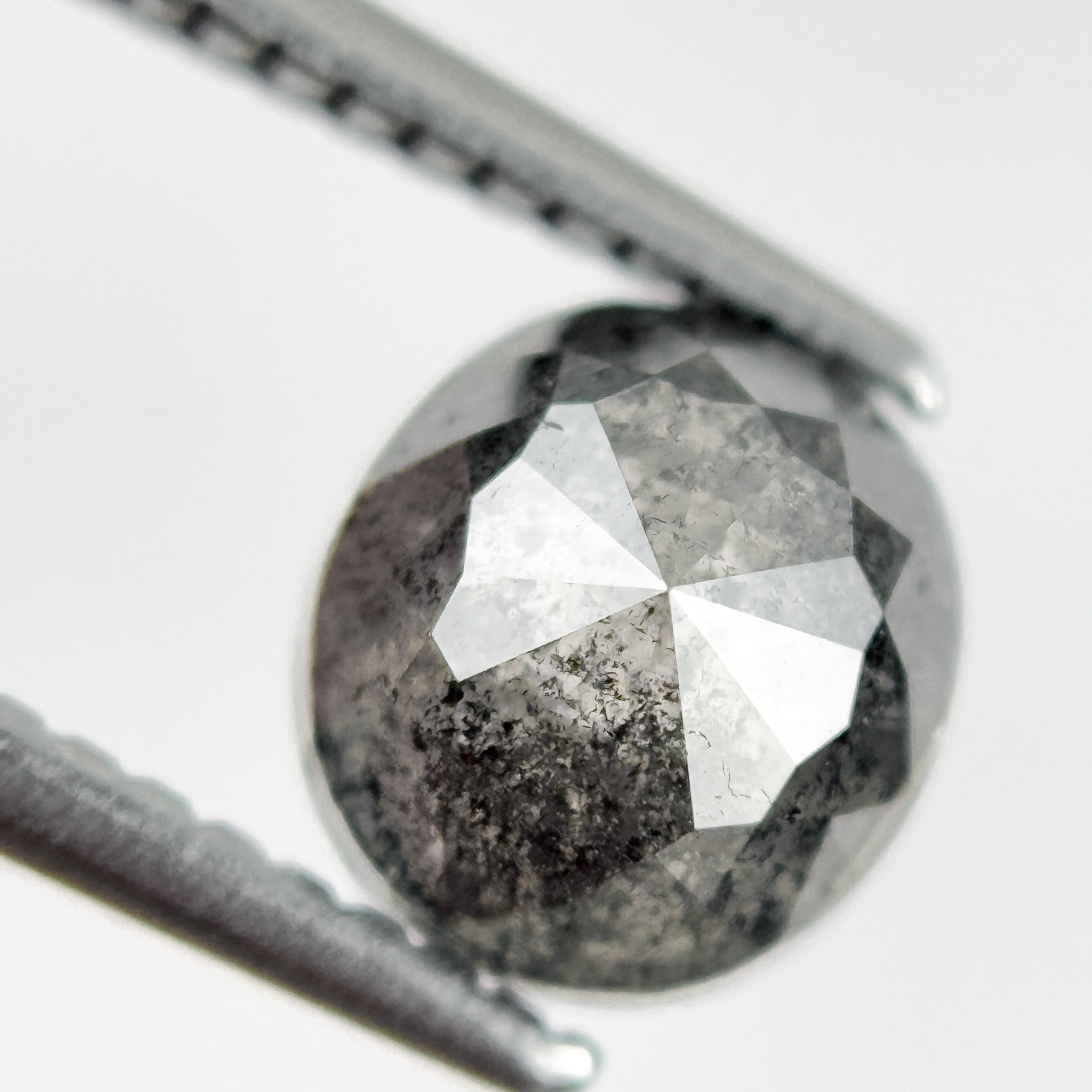2.09 Ct Cushion Rose Cut Grey Natural Salt and Pepper Diamond
