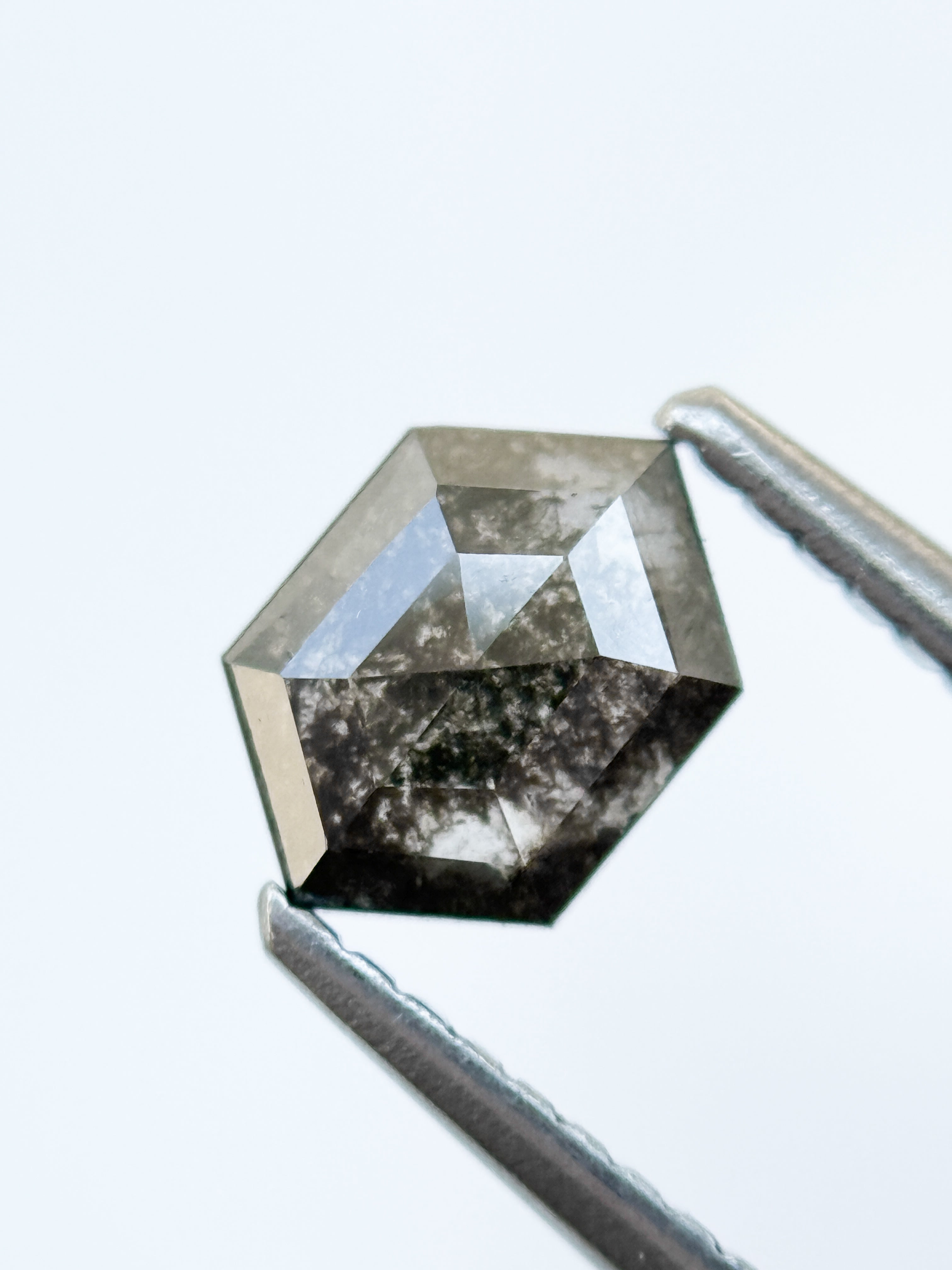 0.82 Ct Hexagon Rose Cut Grey Natural Salt and Pepper Diamond
