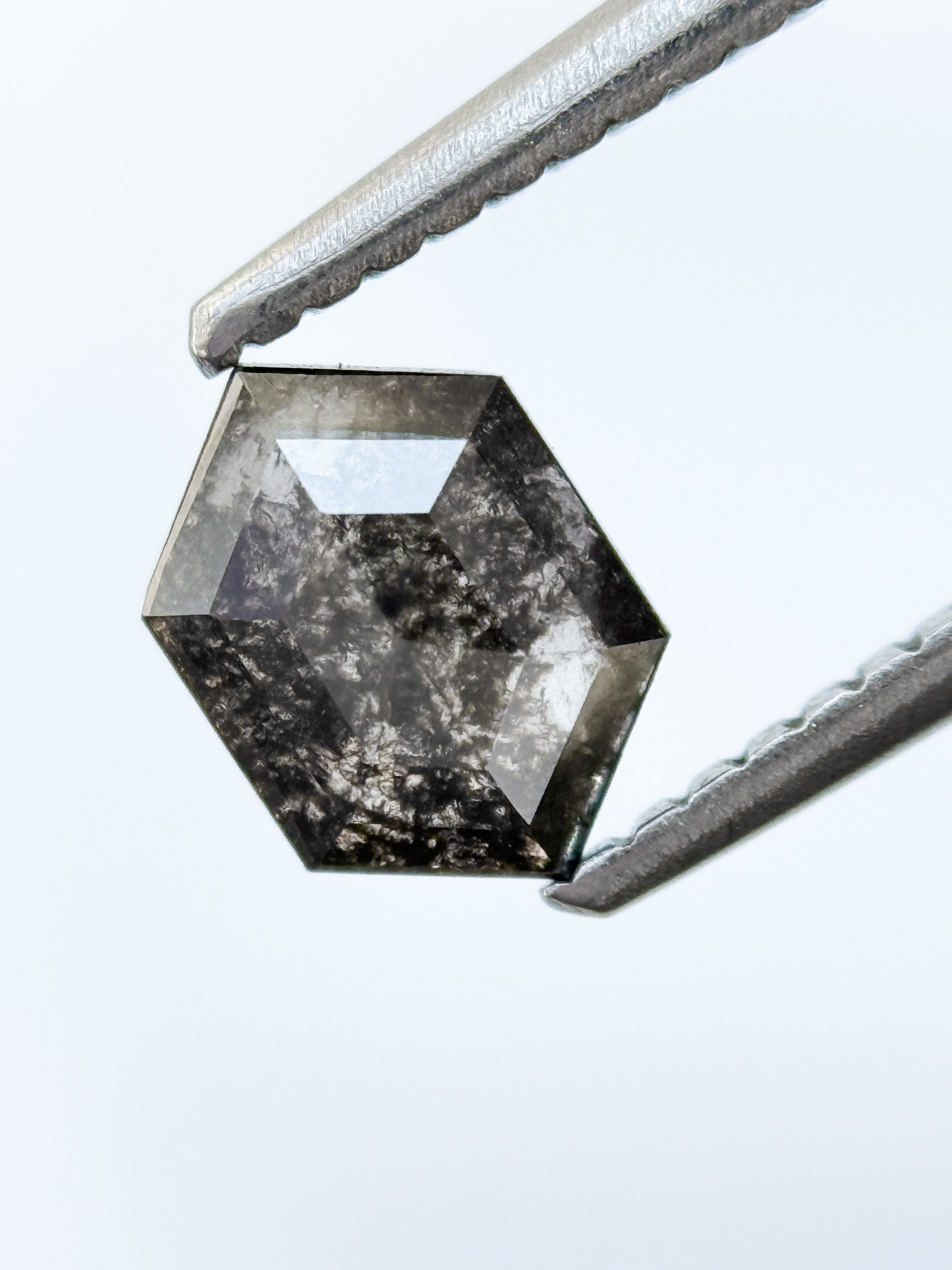 0.82 Ct Hexagon Rose Cut Grey Natural Salt and Pepper Diamond