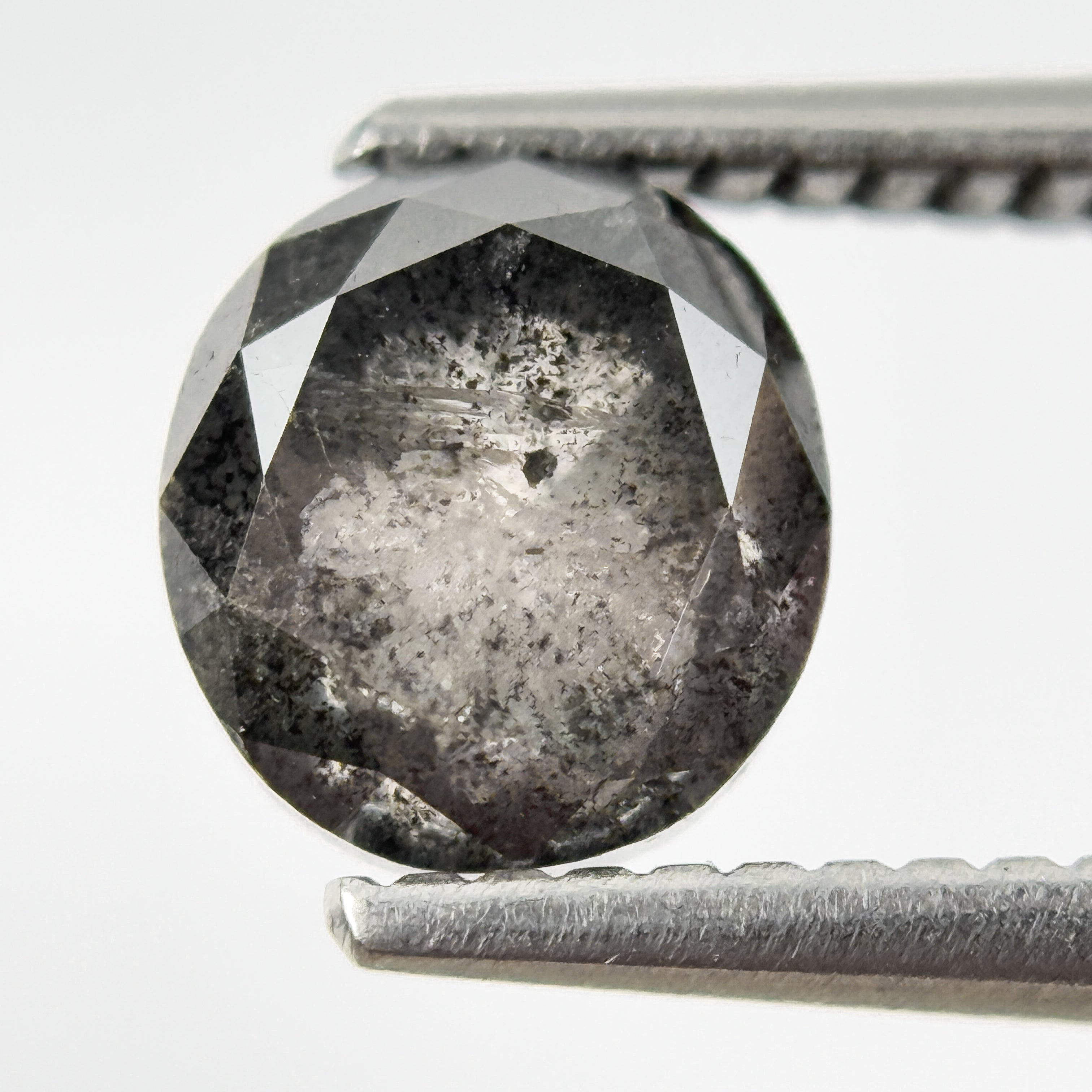 2.09 Ct Cushion Rose Cut Grey Natural Salt and Pepper Diamond