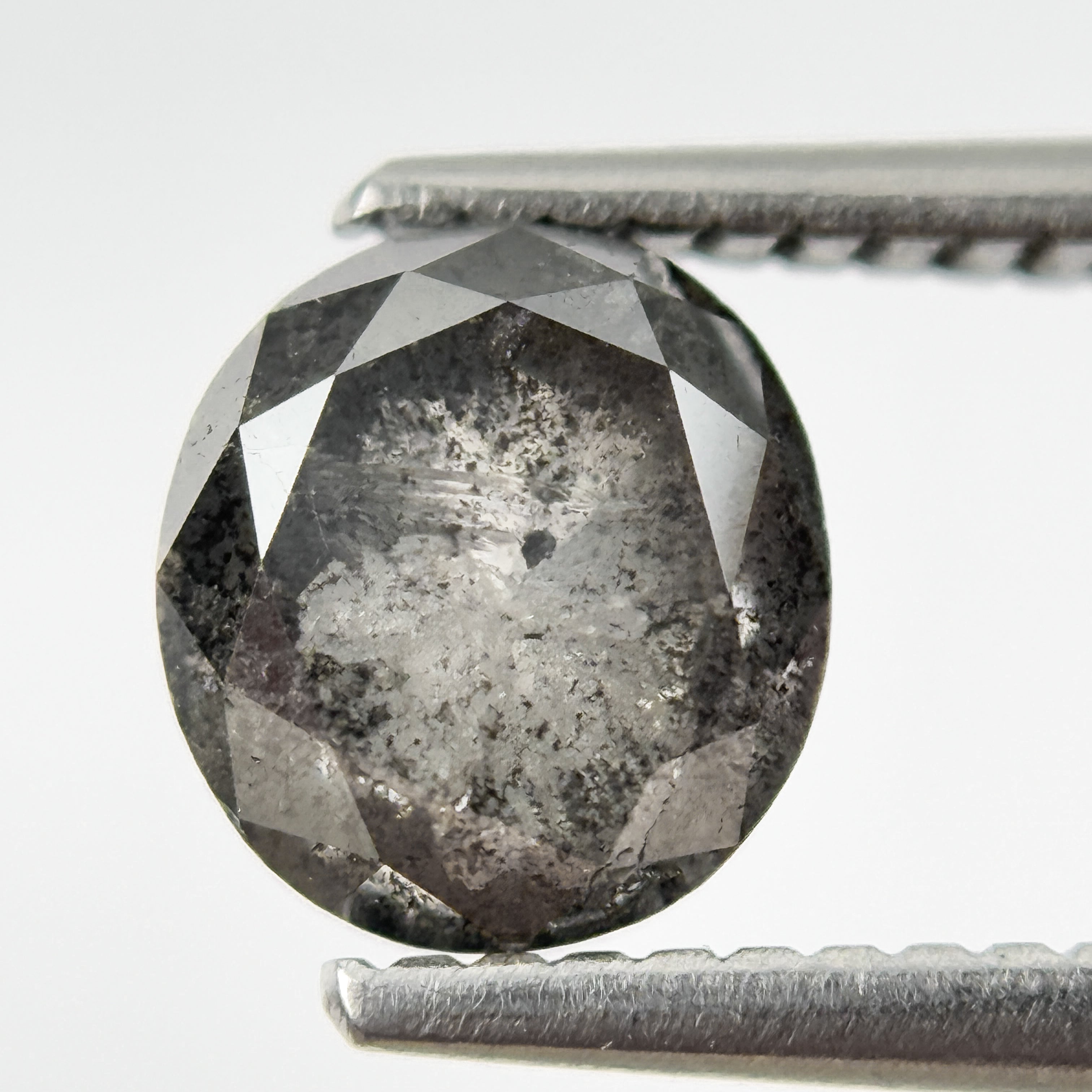2.09 Ct Cushion Rose Cut Grey Natural Salt and Pepper Diamond